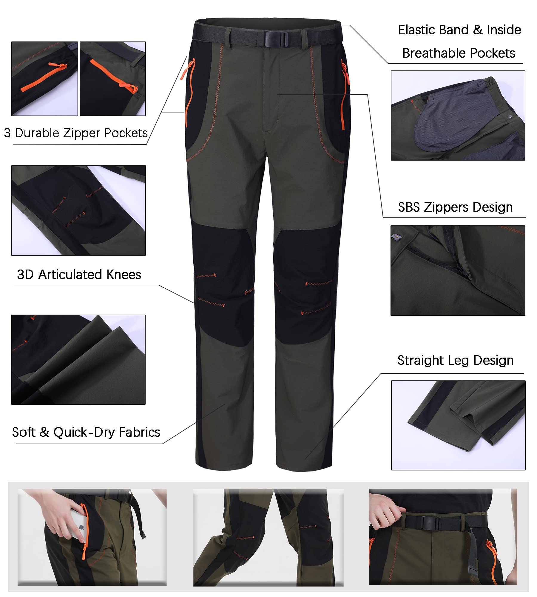 **Men's Quick-Dry Hiking Cargo Pants - Water Resistant, Lightweight & Breathable Outdoor Pants with Zipper Pockets for Mountain Climbing, Camping & Work**