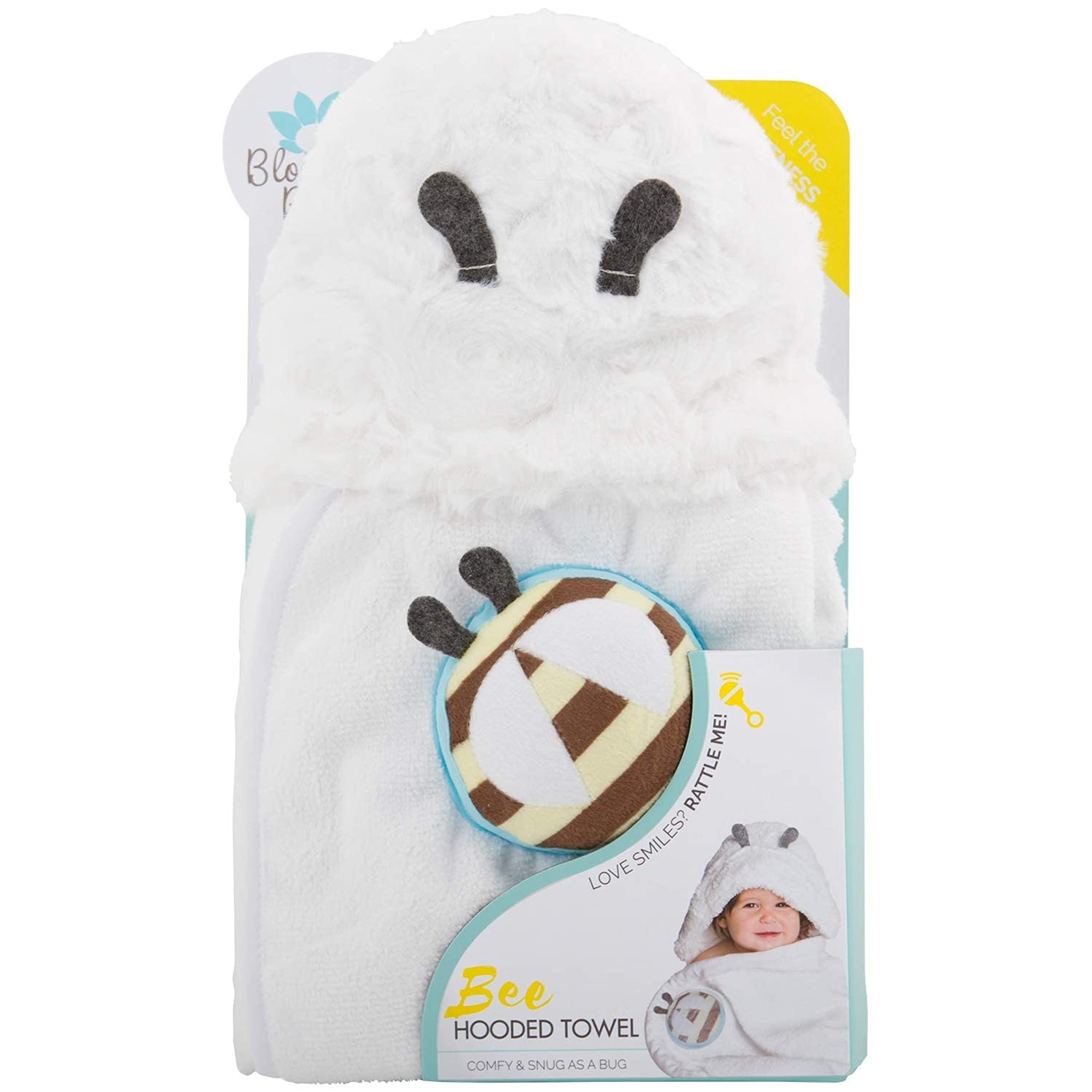 Soft Plush Hooded Baby Towel with Attached Rattle - Machine Washable Swaddle Towel for Newborns & Infants - Unisex Bee Design - Perfect for Bath Time, Swimming & Photo Shoots