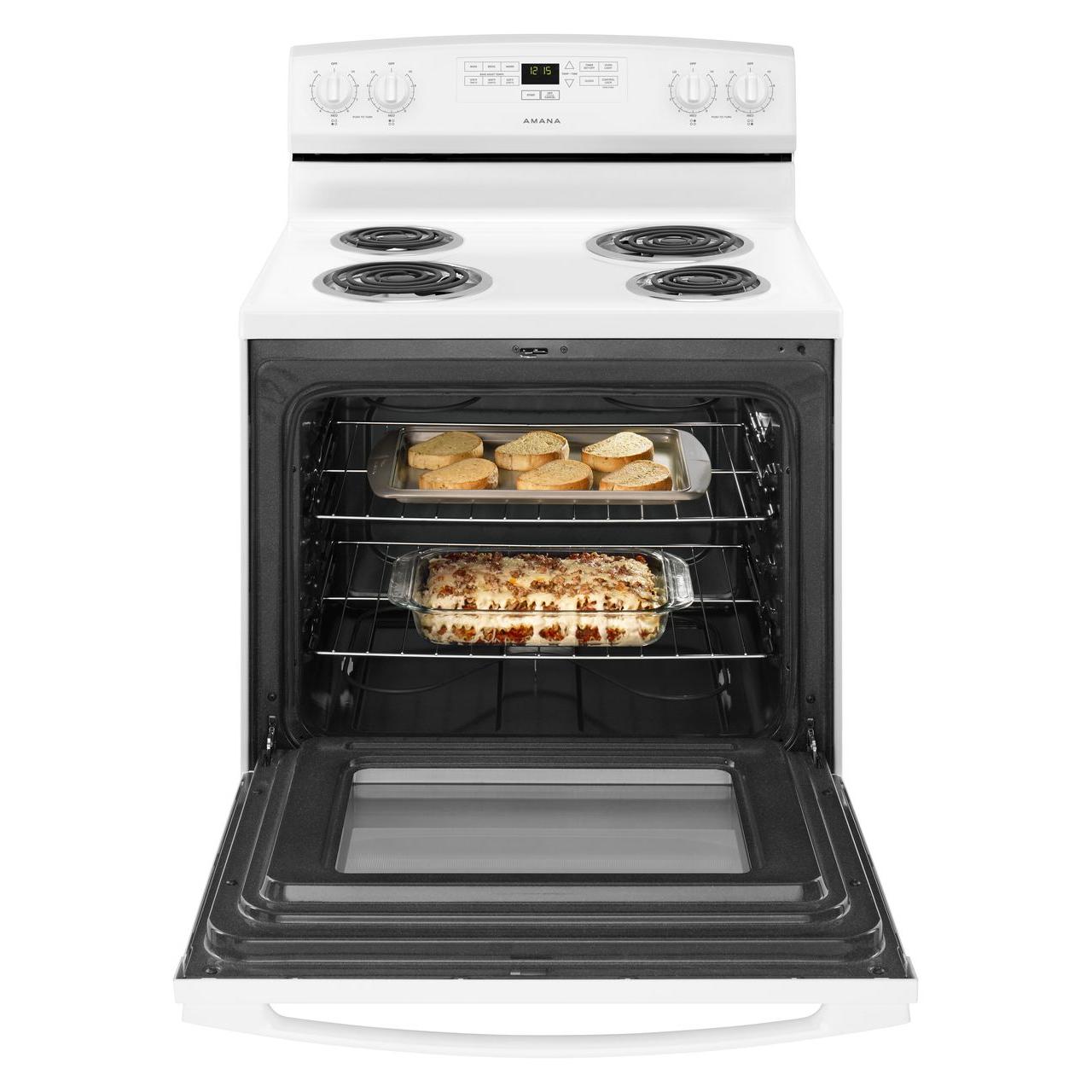 Amana 30 Inch Freestanding Electric Range YACR4303MFW - Perfect for Home Kitchens, Apartments & Small Spaces