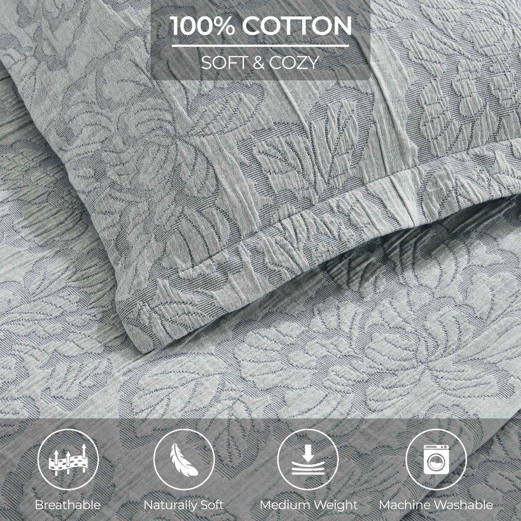 Hibiscus Cotton Medium Weight Matelasse Woven Bedspread and Sham Set - Queen Size, Floral Design, Soft & Breathable - Perfect for Master Bedroom, Guest Room, or Vacation Home Decor