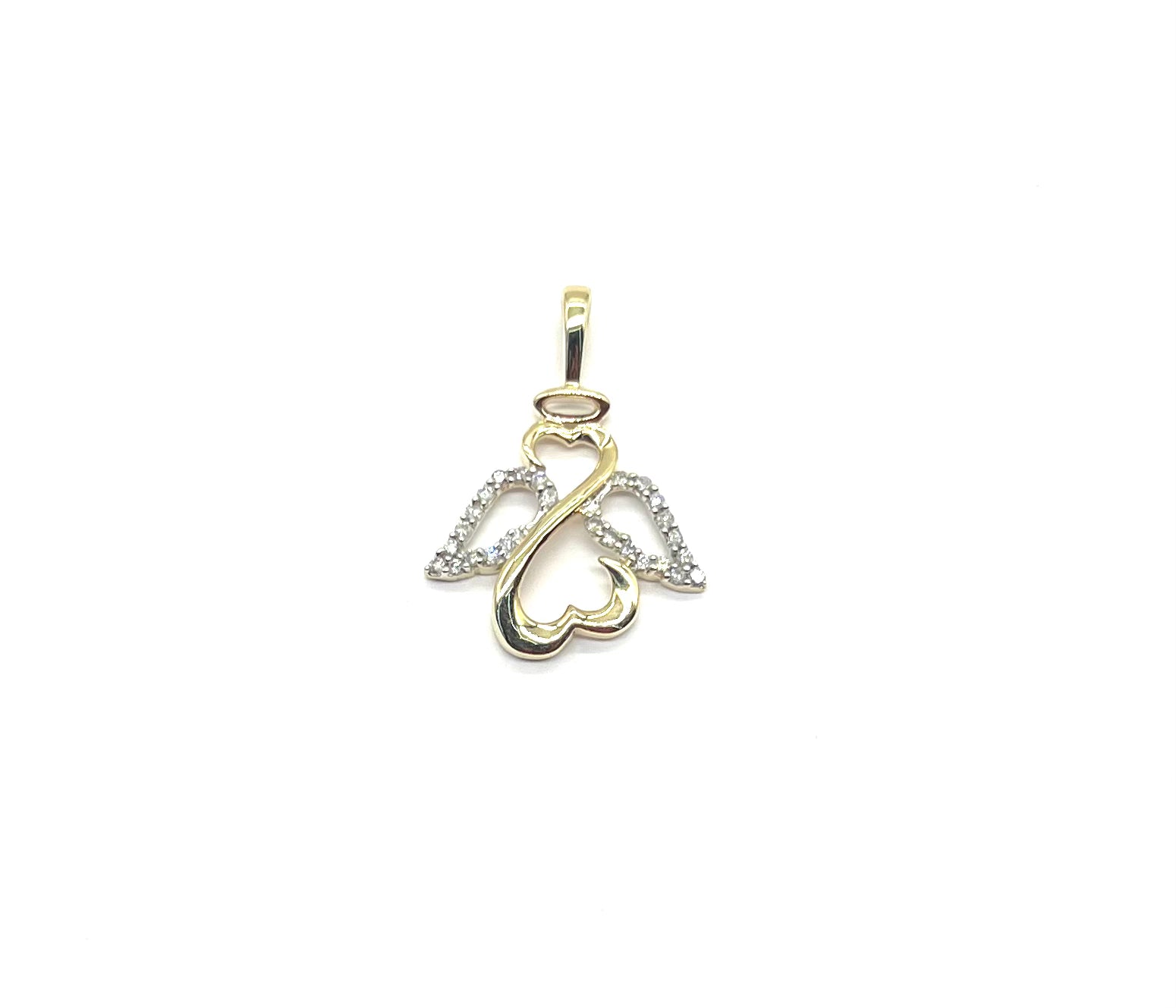 Open Hearts Diamond Angel Pendant Necklace for Women - 14K Gold Plated Sterling Silver Charm Jewelry - Perfect Gift for Birthday, Christmas & Valentine's Day