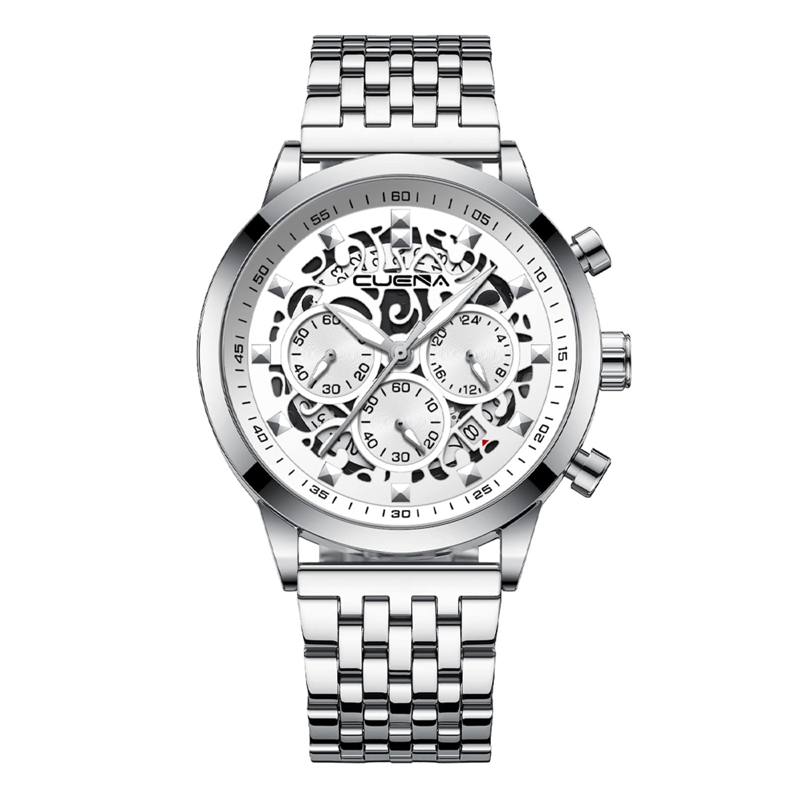 CUENA Men's Business Stainless Steel Belt Watch - Waterproof, Wind Up, Calendar, Sports Watch for Men - Perfect for Office, Casual & Outdoor Activities (Size B, One Size)