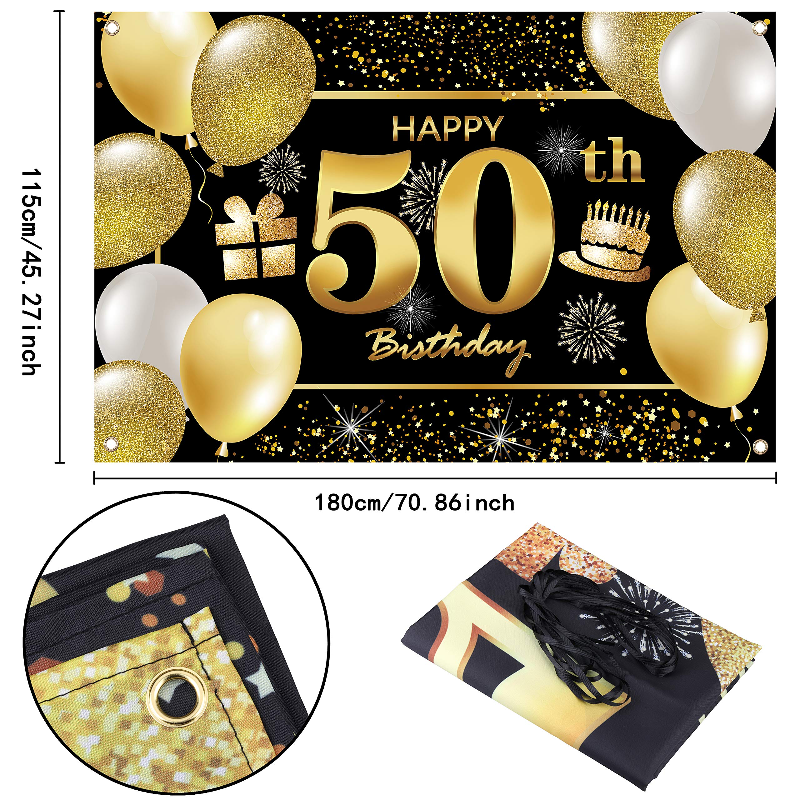 50th Happy Birthday Banner - Gold & Black Birthday Decorations for Men - Party Supplies & Backdrop for Milestone Celebrations | Perfect for Home, Office & Surprise Parties