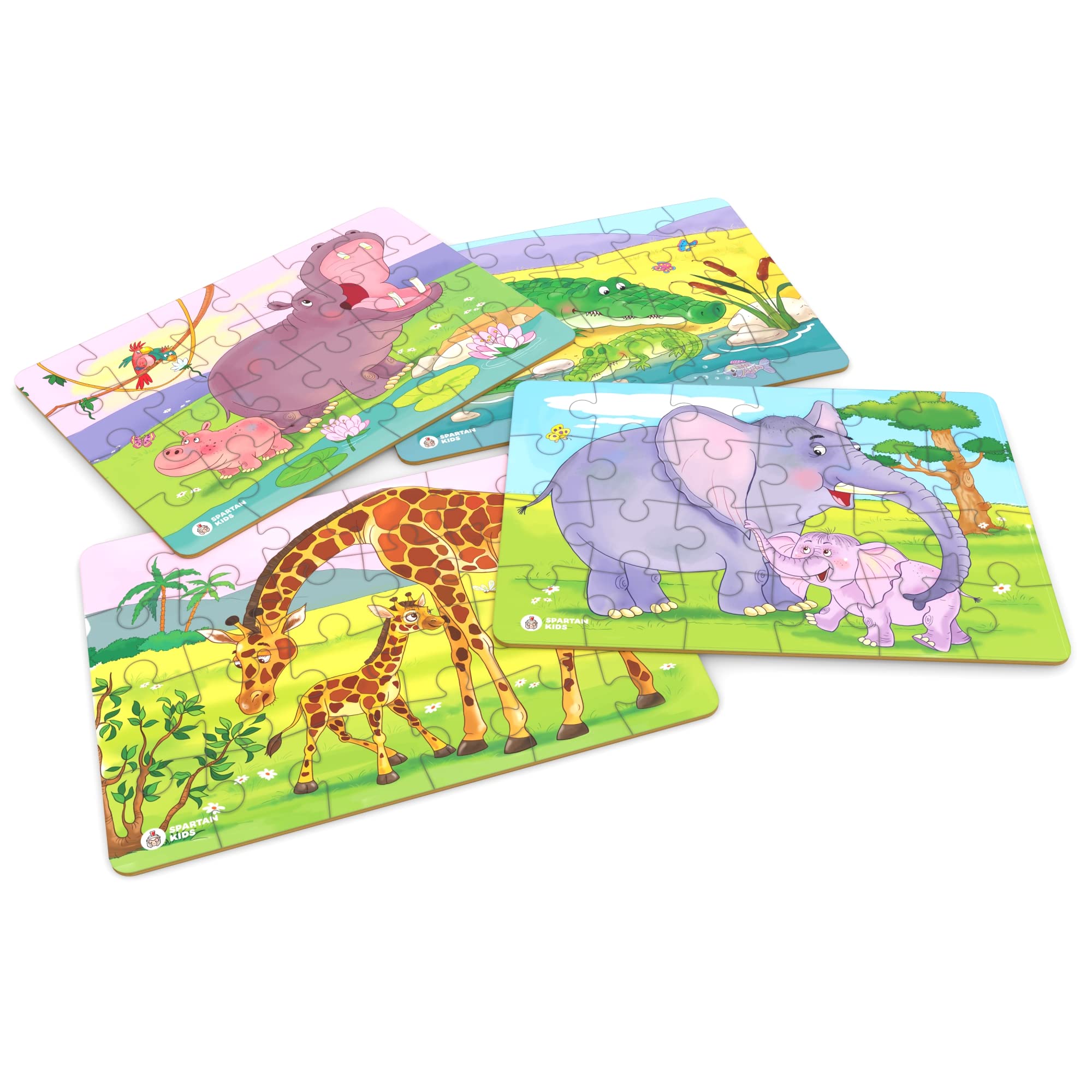 SPARTAN KIDS® Animal & Baby Animal Jigsaw Puzzles for Toddlers Ages 3-5 - 4 Puzzle Sets (24x17 cm) - Educational Learning Toys for Preschoolers | Perfect for Birthday Gifts, Classroom Activities & Family Game Night