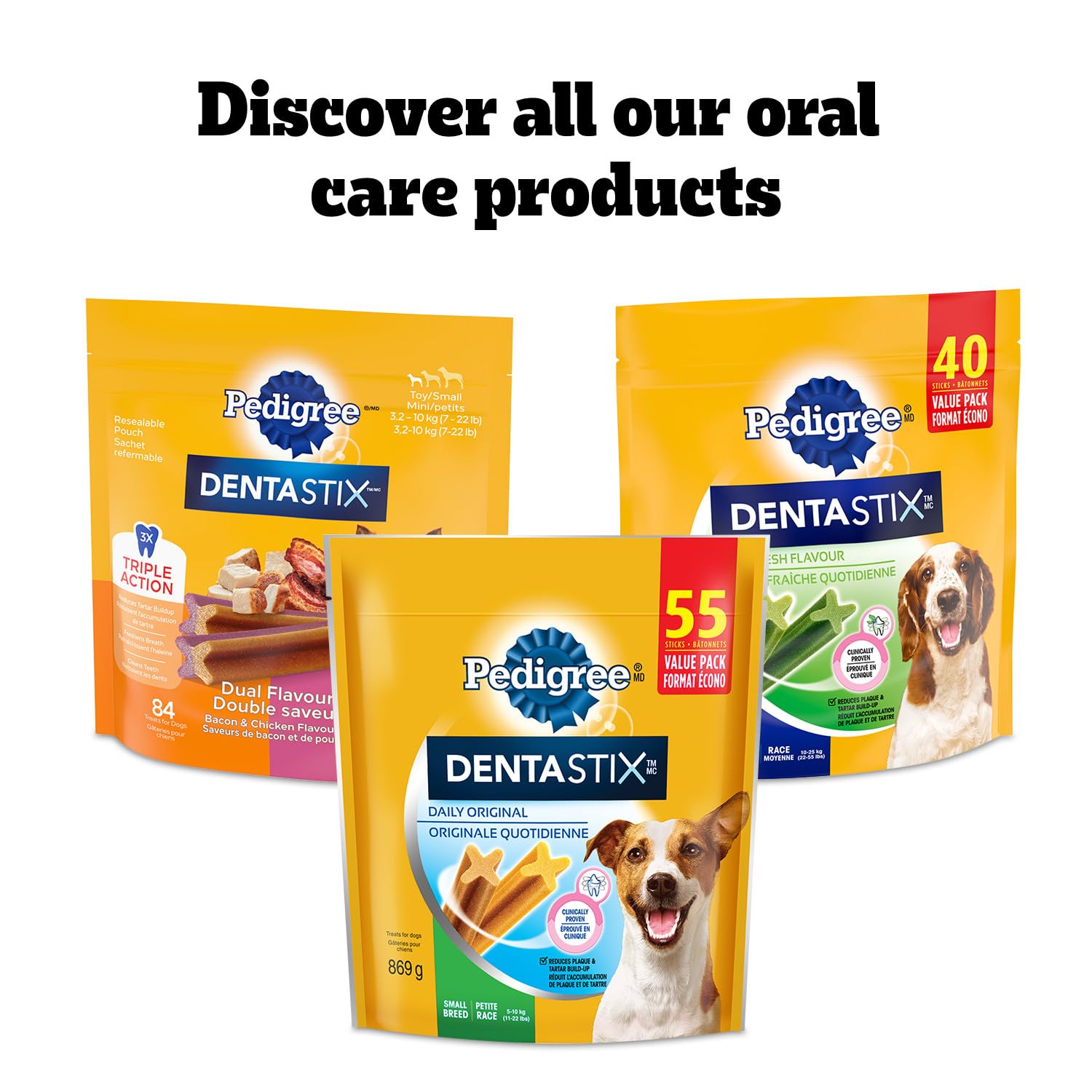 PEDIGREE DENTASTIX Dental Chews for Small Adult Dogs - Original Flavor, 55 Count - Promotes Oral Health & Fresh Breath for Daily Teeth Cleaning Routine