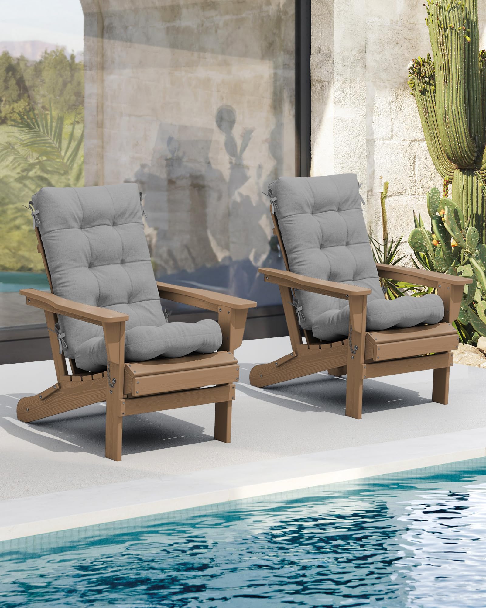 SERWALL Adirondack Chair Cushion Set of 4 - Memory Foam Seat & Back Cushions (Gray) for Outdoor Patio, Deck, Garden, and Poolside Relaxation