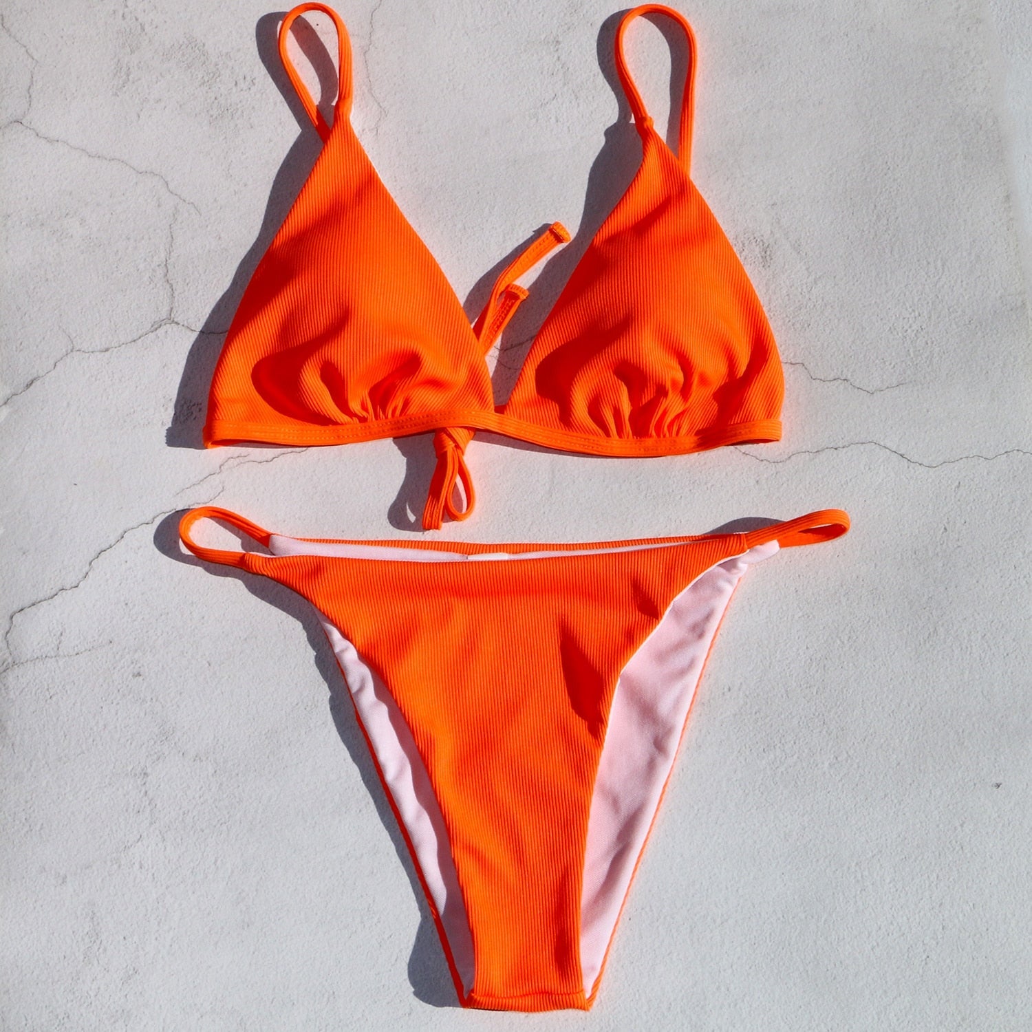 2024 New Women's Wire-Free Bikini Set - Neon Green & Orange Low Waist Swimwear for Beach, Pool & Summer Vacations | Comfortable & Stylish Swim Suit