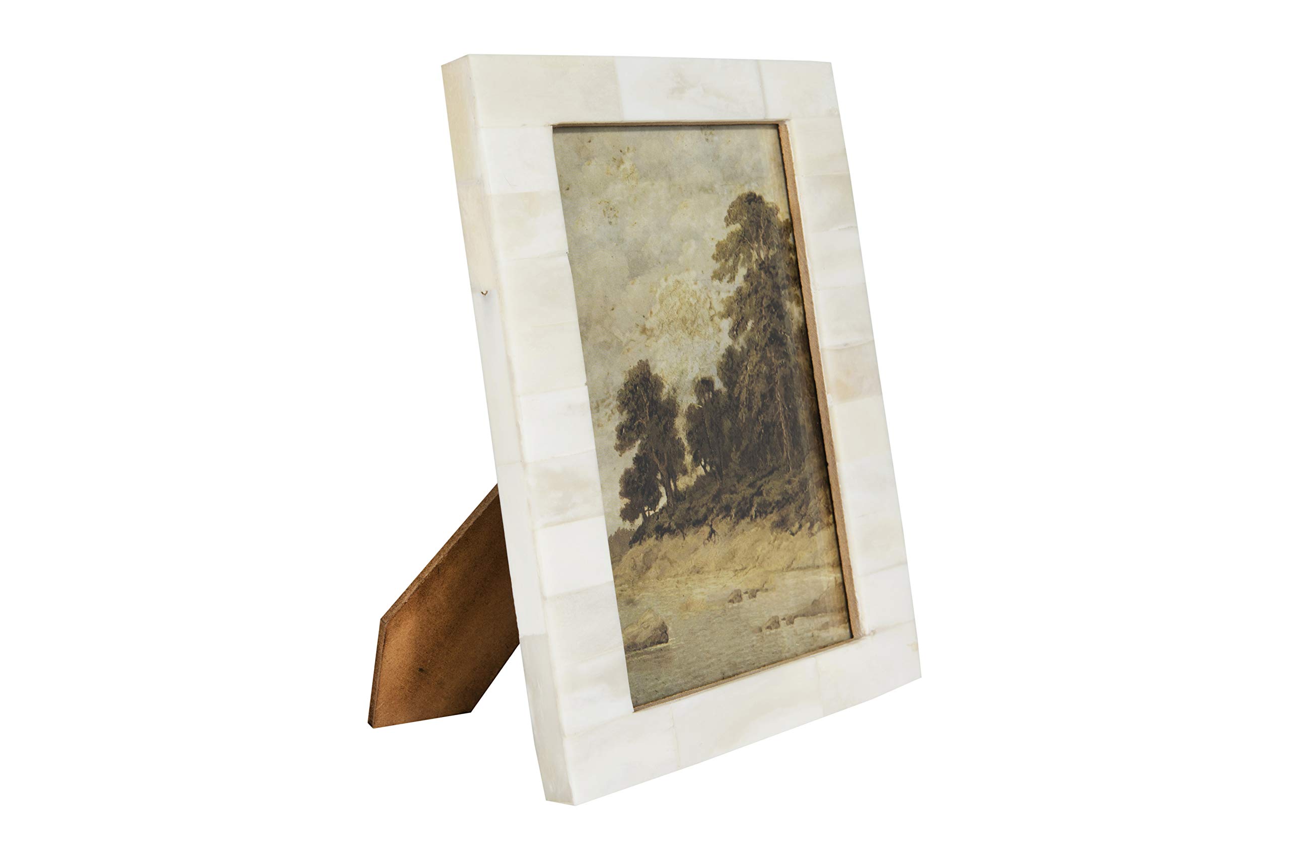 Creative Co-Op White Resin Photo Frame with Beige Accents - Holds 5x7 Picture - Perfect for Home Decor, Wedding Photos & Office Display