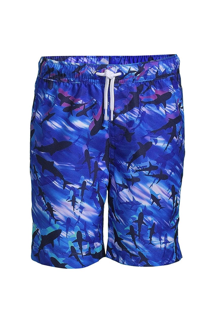 Lands' End Boys Slim Fit Printed Swim Trunks - Quick Dry, UPF 50+ Sun Protection for Beach, Pool & Summer Activities