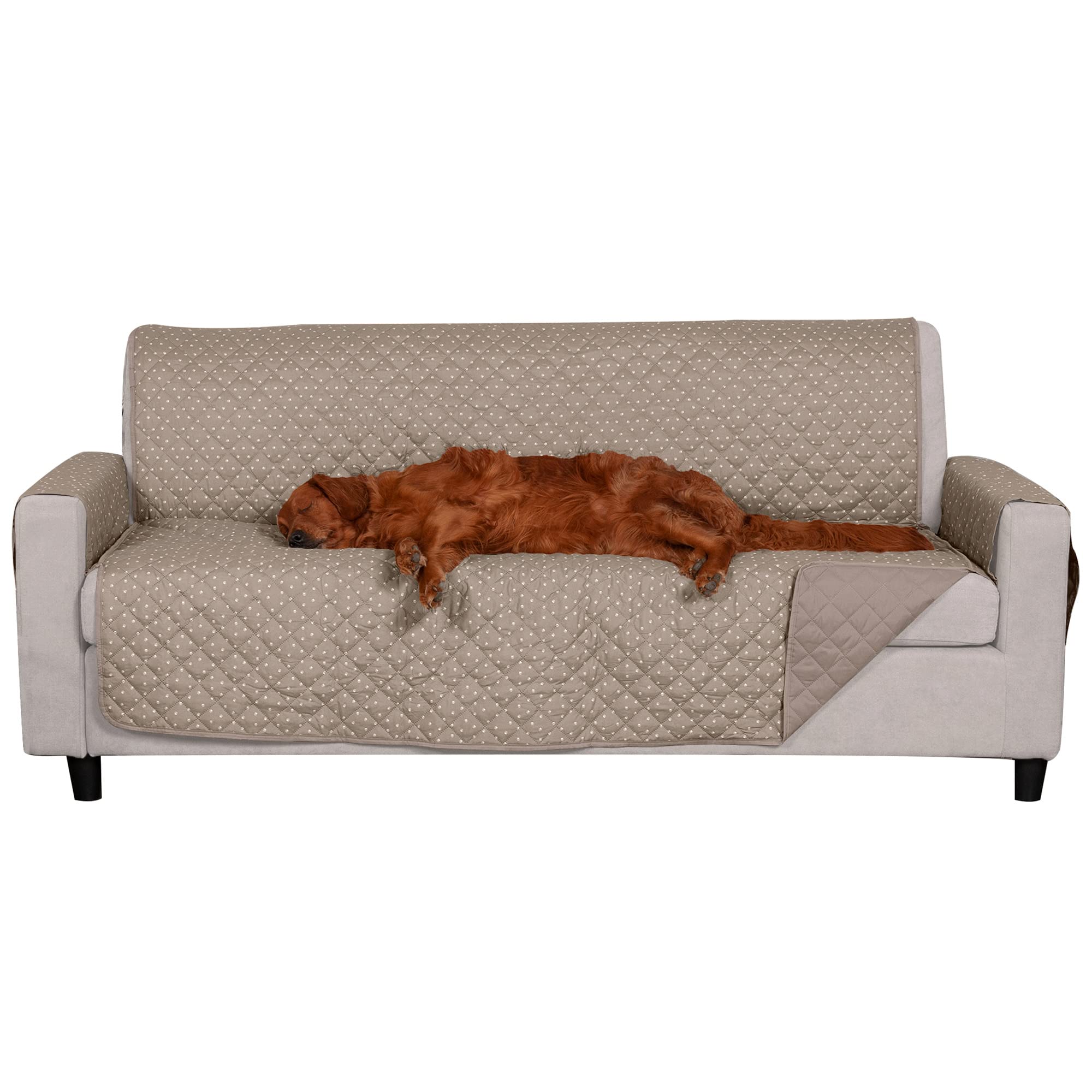 Furhaven Water-Resistant Reversible Sofa Cover Protector for Dogs, Cats & Kids - Quilted Polya Dot Pet-Friendly Furniture Protector - Biscuit Brown - Perfect for Living Room, Couch & Sectional Sofas - Protects Against Pet Hair, Spills & Stains