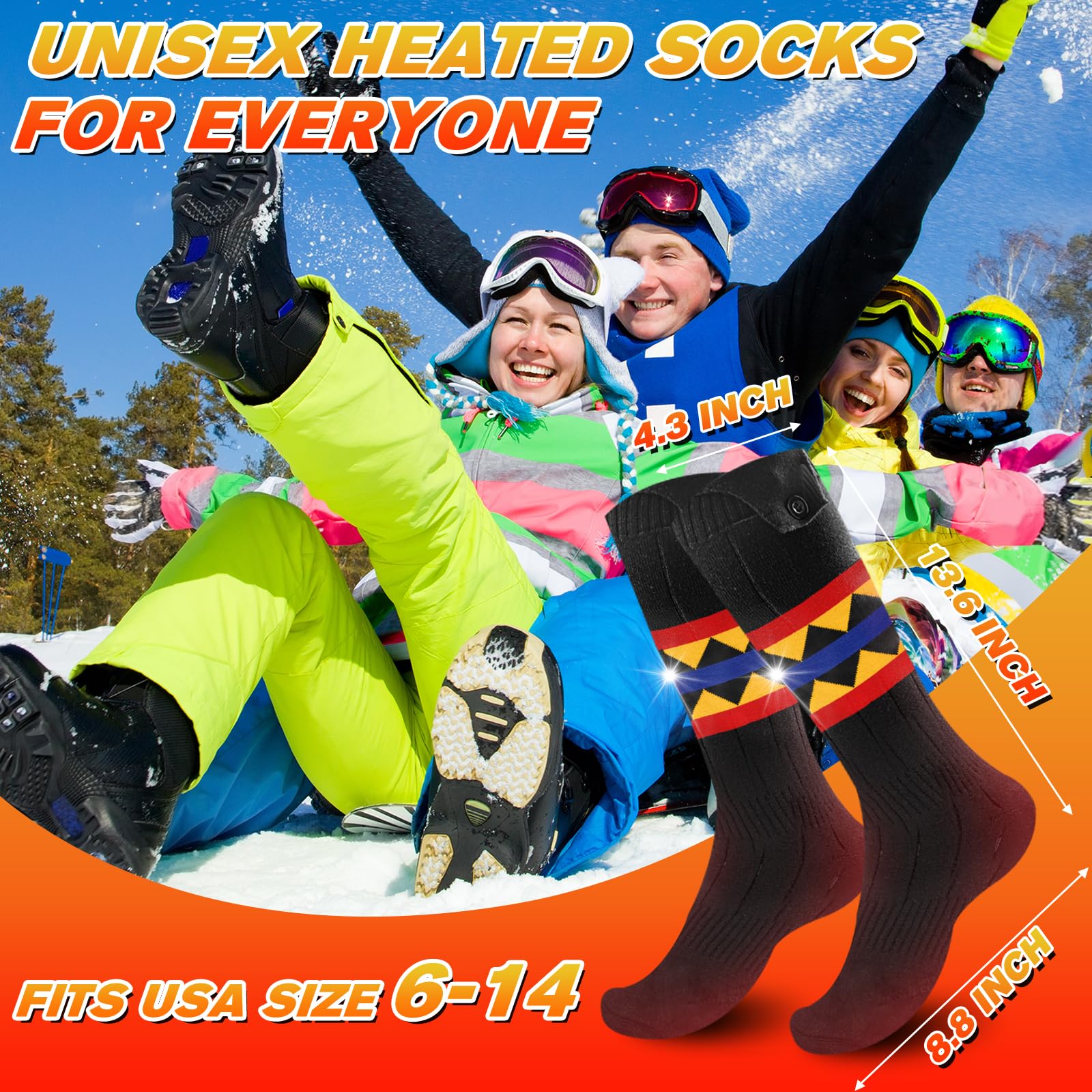 5000mAh Rechargeable Heated Socks for Men & Women - 11 Hours Heating, 3 Temperature Settings, Machine Washable Winter Foot Warmers - Perfect for Outdoor Activities Like Skiing, Hiking, Camping & Cold Weather Work