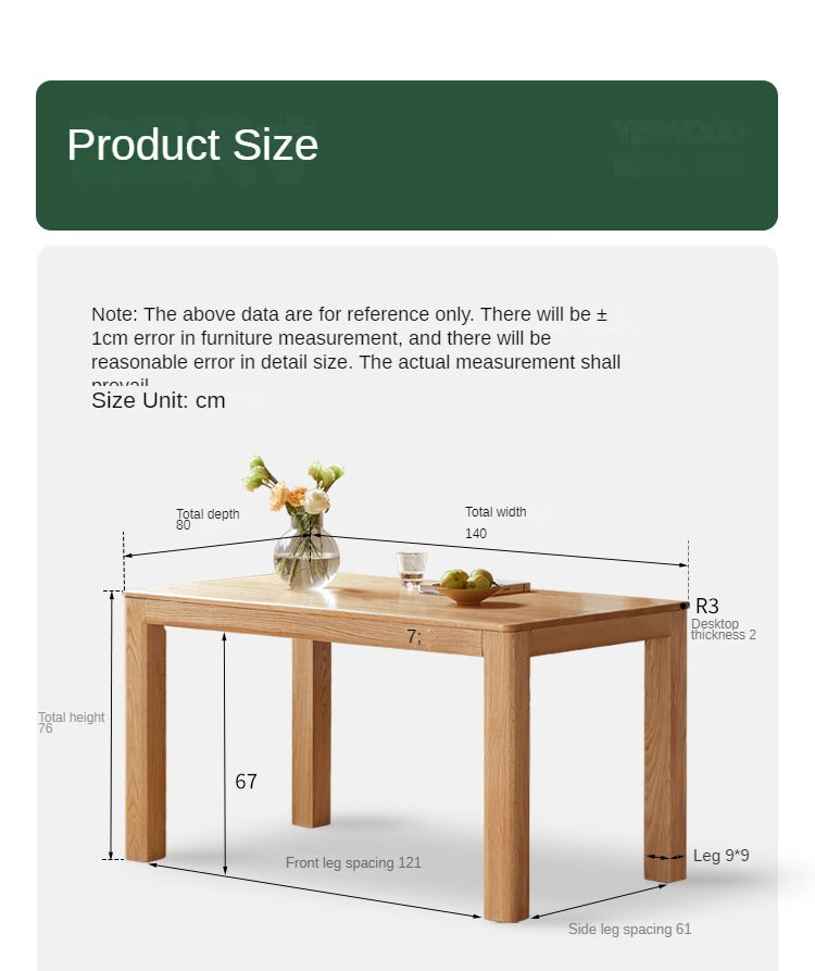 Solid Oak Wood Rectangular Dining Table - Rustic Farmhouse Style for Kitchen, Dining Room & Outdoor Entertaining