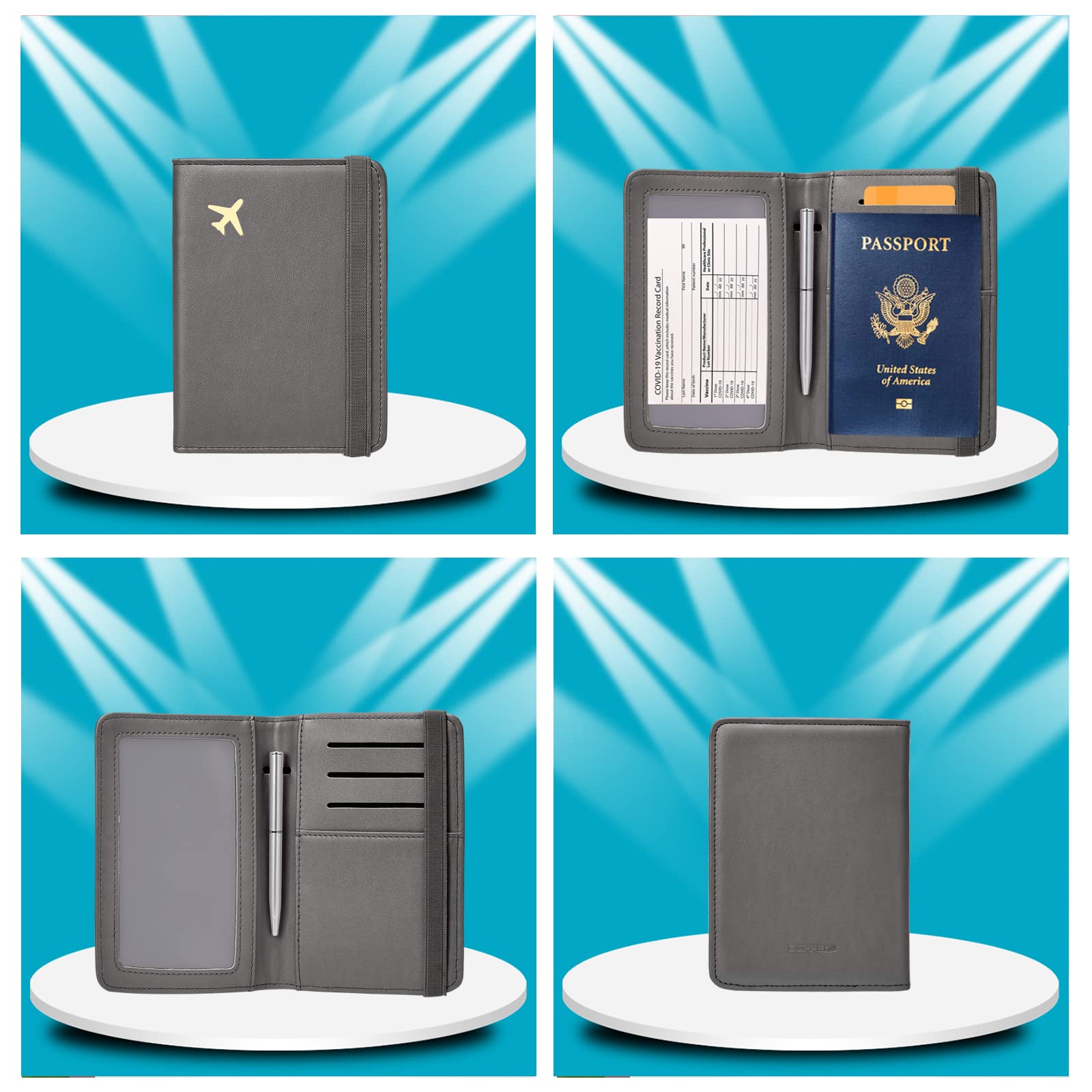 ZOPPEN RFID Blocking Passport Holder Wallet for Women & Men - Travel Document Organizer Cover Case with Secure ID Protection, Grey | Perfect for Airports, Vacations & Business Trips