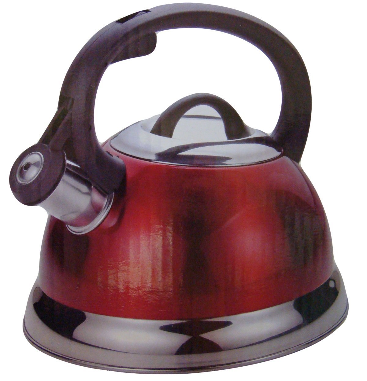 2.5 Qt Whistling Tea Kettle - Stainless Steel Stovetop Pot with Loud Whistle, Metallic Red Finish - Perfect for Gas & Electric Stoves, Tea & Coffee Brewing, Camping & Home Kitchen Use