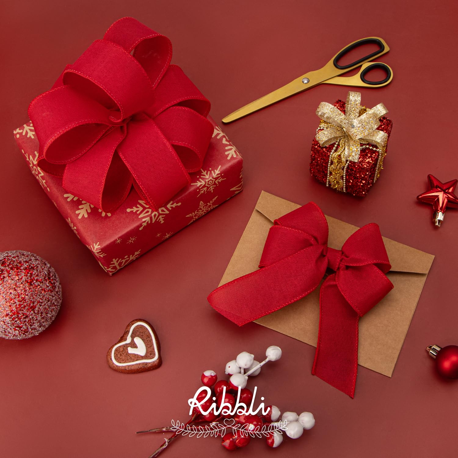 Ribbli 1-1/2 Inch Red Linen Wired Ribbon - 10 Yard Continuous Roll for Christmas Decorations | Perfect for Wreaths, Gift Wrapping, Tree Decor & DIY Crafts | Holiday Home Decor & Party Decoration