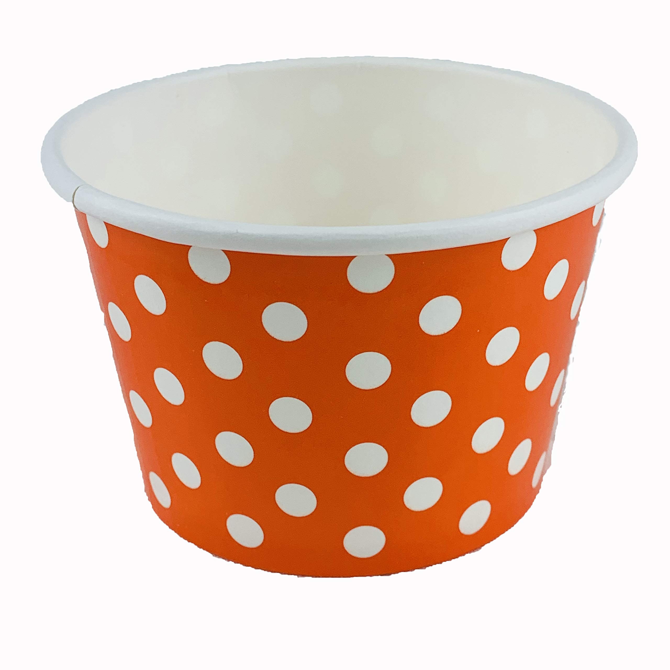8oz Orange Polka Dot Paper Ice Cream Cups - 50 Pack | Disposable Yogurt & Dessert Cups for Parties, Catering, and Ice Cream Shops