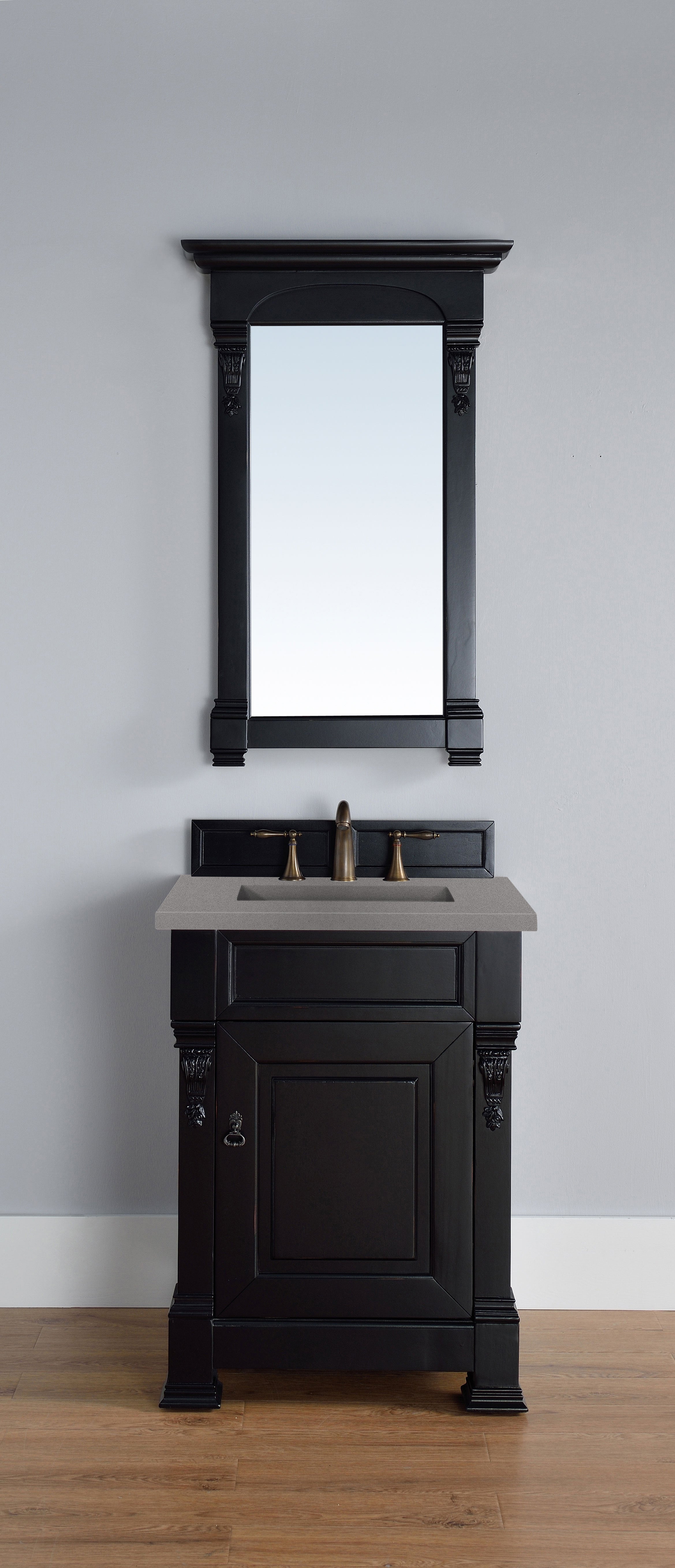 Brookfield 26 Inch Single Bathroom Vanity Set with Antique Black Finish & 3CM Grey Expo Quartz Countertop - Perfect for Modern and Traditional Bathrooms