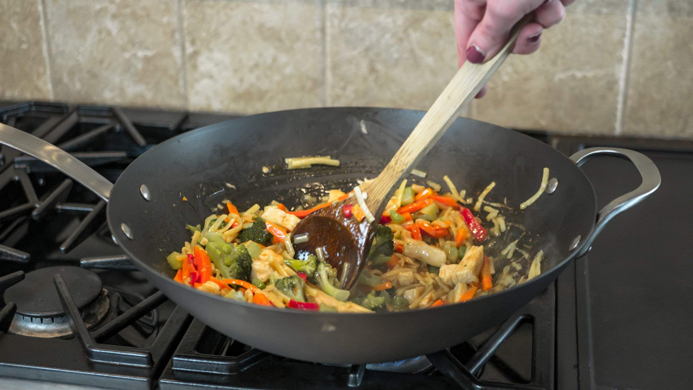 ICON Carbon Steel Wok Pan - 14 Inch Induction Safe, Oven & Dishwasher Safe Cookware for Stir-Frying, Sautéing & Deep Frying - Perfect for Asian Cuisine & Professional Kitchens