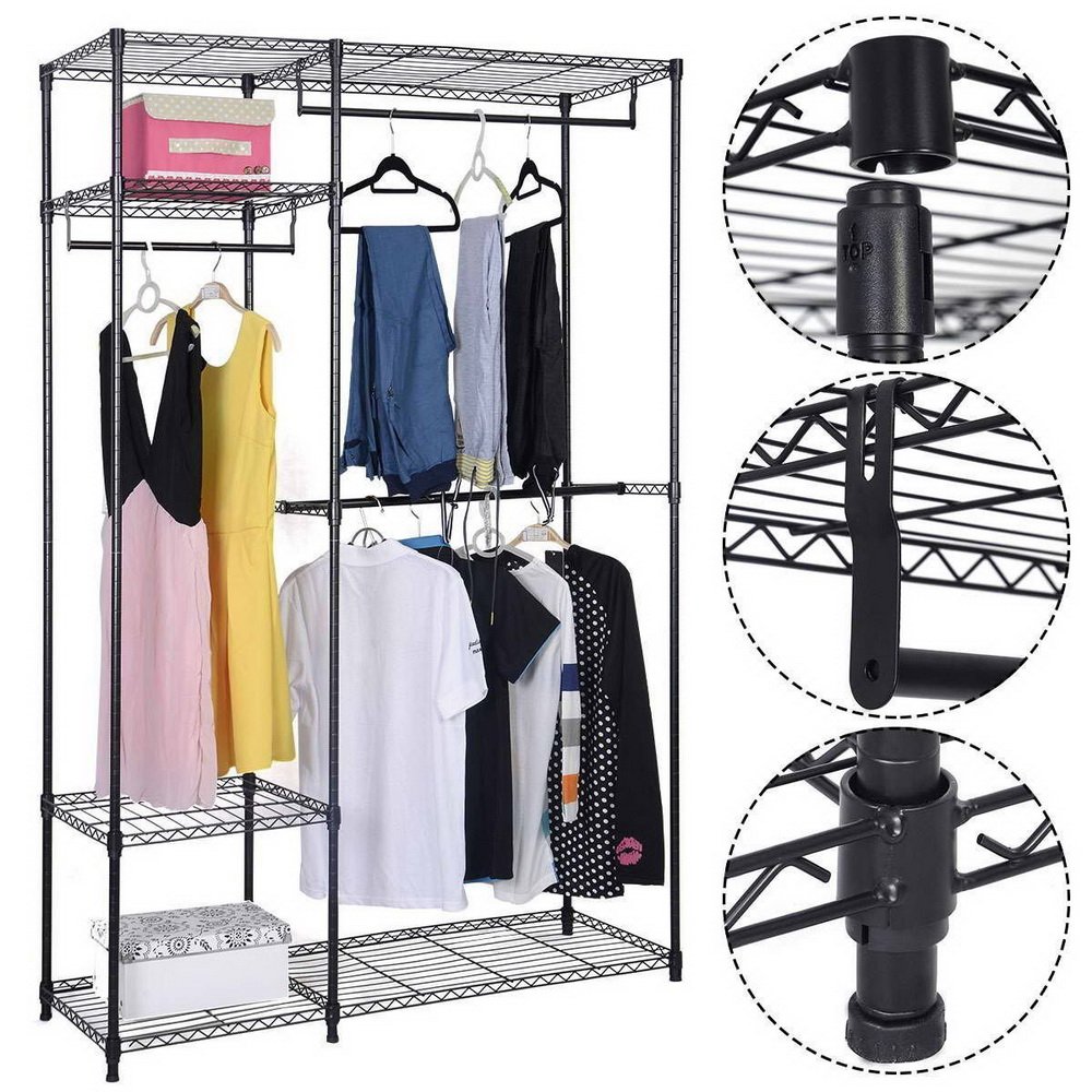 Ochine 4-Tier Heavy Duty Metal Garment Rack - Freestanding Clothes Storage Organizer with Large Wire Shelving for Wardrobe, Closet & Laundry Room - Perfect for Bedroom, Dorm, Apartment & Commercial Use