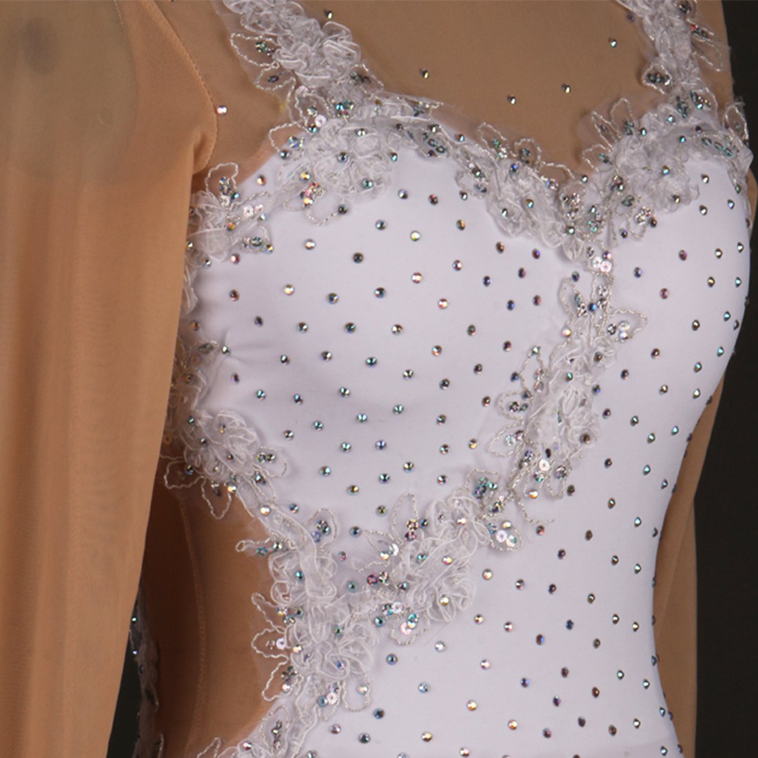 Elegant White Rhinestone Draped Figure Skating Dress for Women - Perfect for Ice Shows, Competitions & Performances