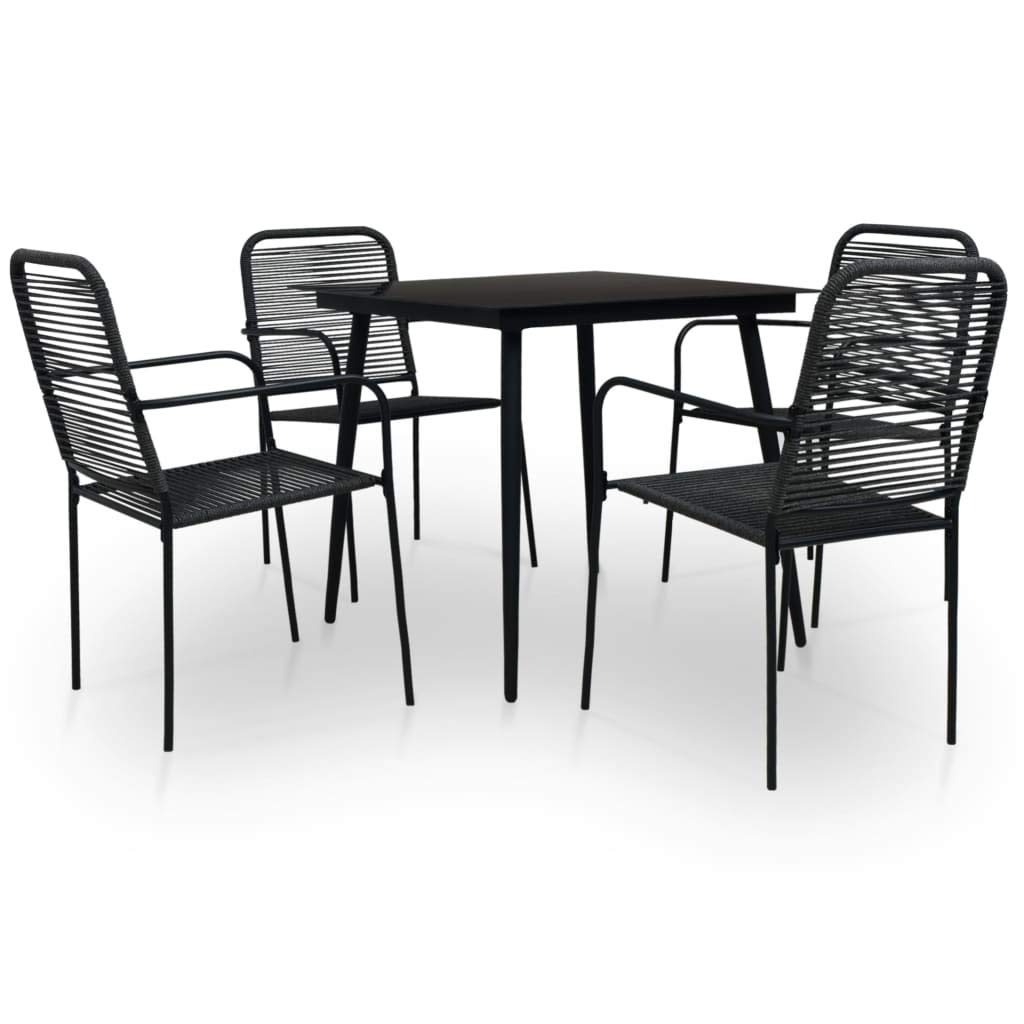 Outdoor Patio Furniture Set 5-Piece - Lightweight Steel Frame & Cotton Rope - Black Garden Dining Set for Backyard, Poolside & Outdoor Entertaining - Fast Shipping USA
