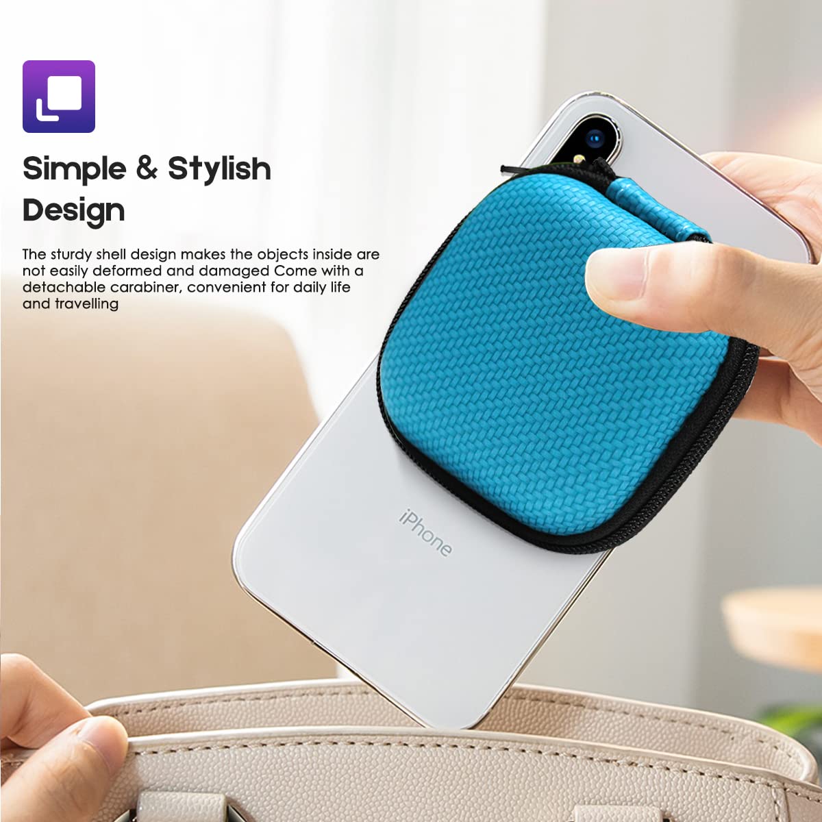 Premium Hard EVA Earphone Carrying Case with Carabiner - Protective Storage for AirPods, Headphones, Charging Cables & Small Accessories | Travel, Gym & Daily Use Organizer