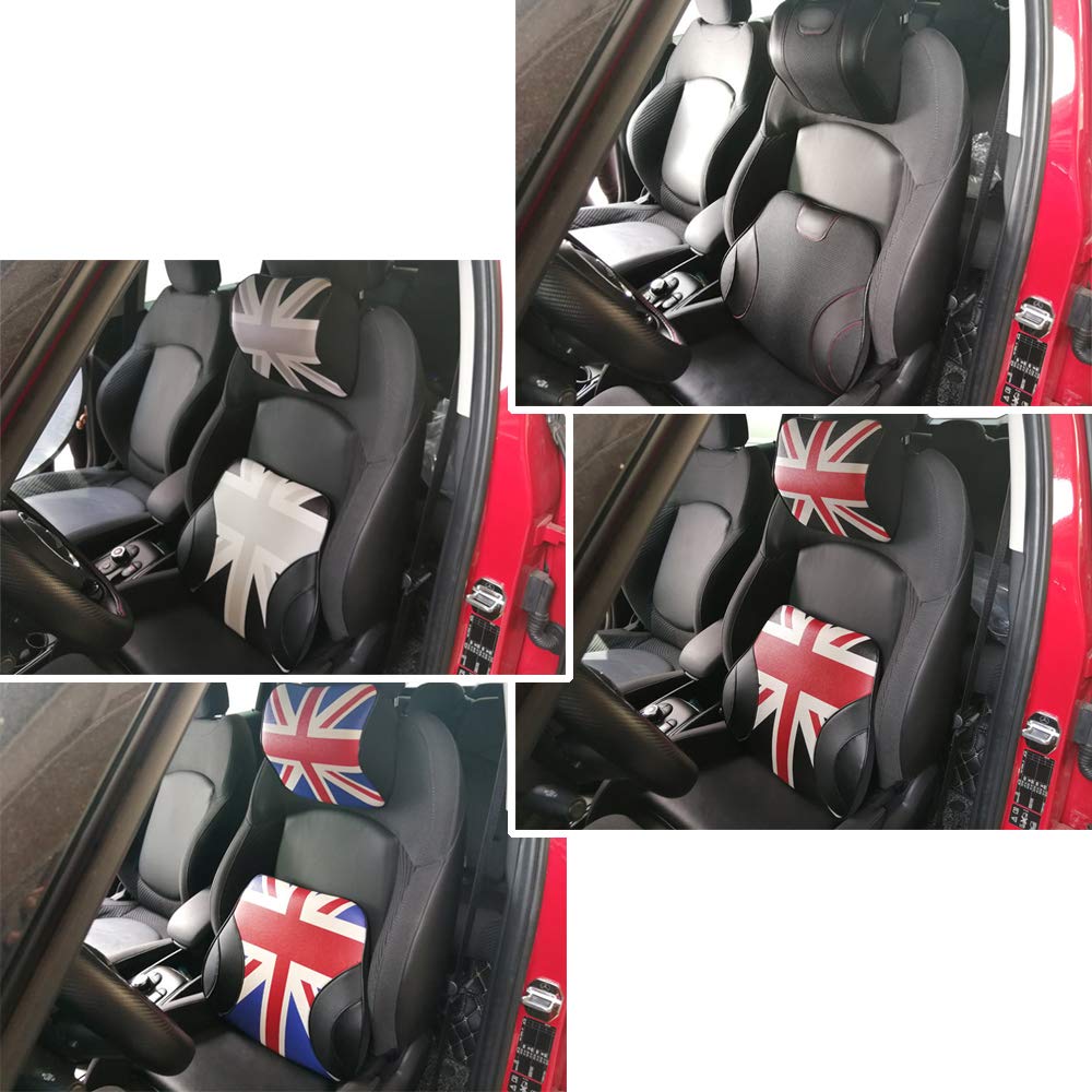 Heinmo Memory Foam Car Headrest & Lumbar Support Pillow - Red Union Jack Design - Comfortable Seat Cushion for Back Pain Relief - Perfect for Long Drives, Road Trips & Office Chairs