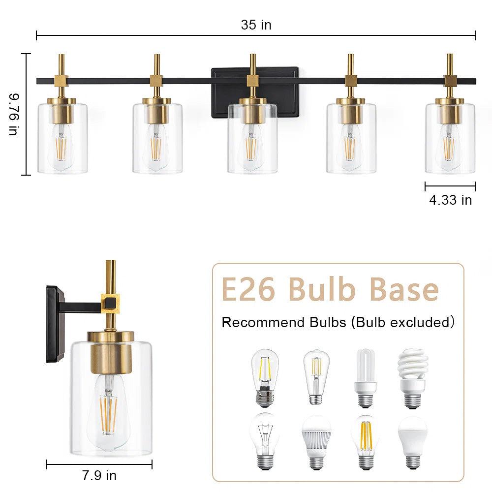 Jasper Modern Clear Glass 5-Light Bathroom Vanity Light Fixture - Perfect for Bathroom, Powder Room, and Dressing Area Lighting