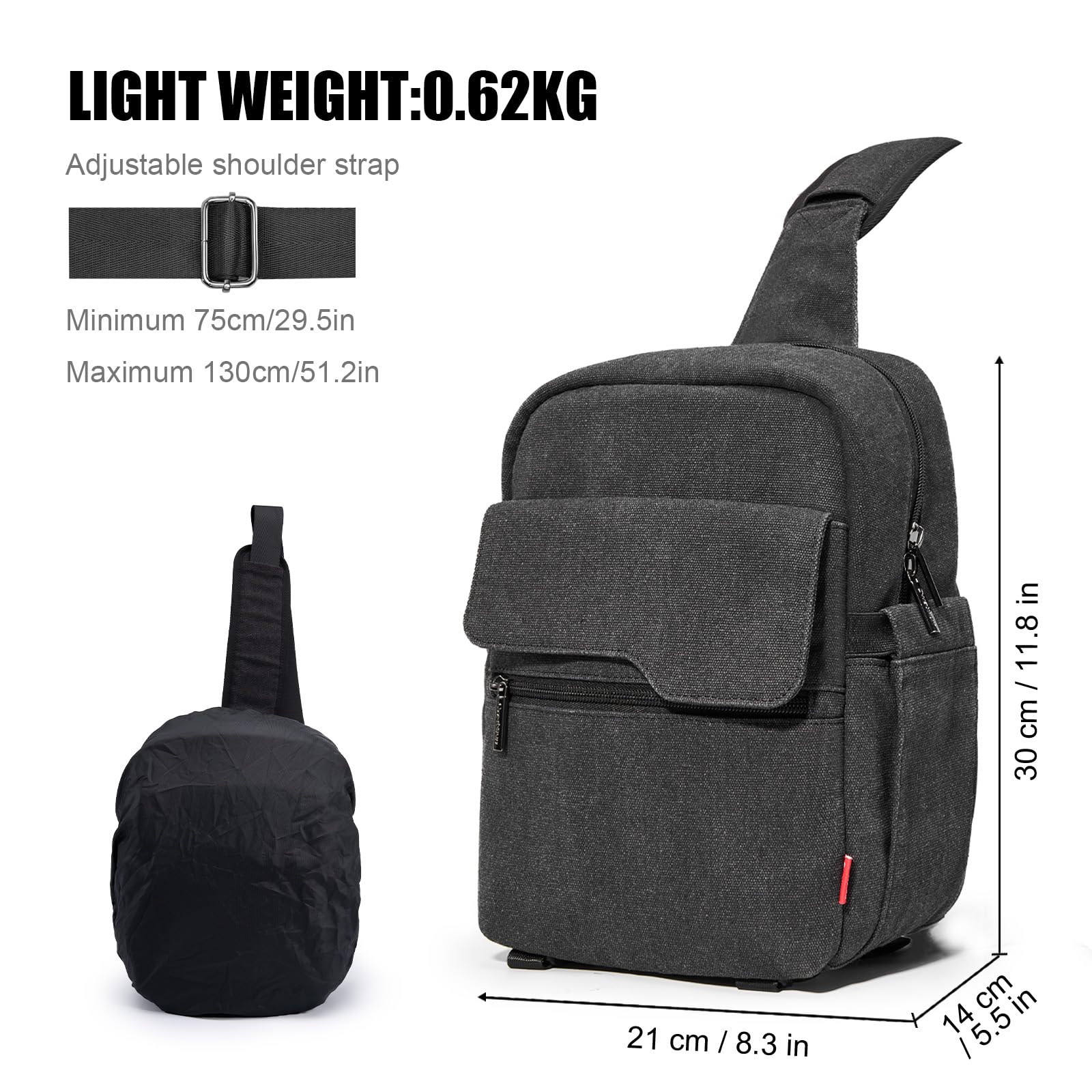 Waterproof Canvas DSLR Camera Shoulder Bag for Nikon Sony - Lightweight Sling Bag for Photographers, Travel & Outdoor Shooting (Large, Black)