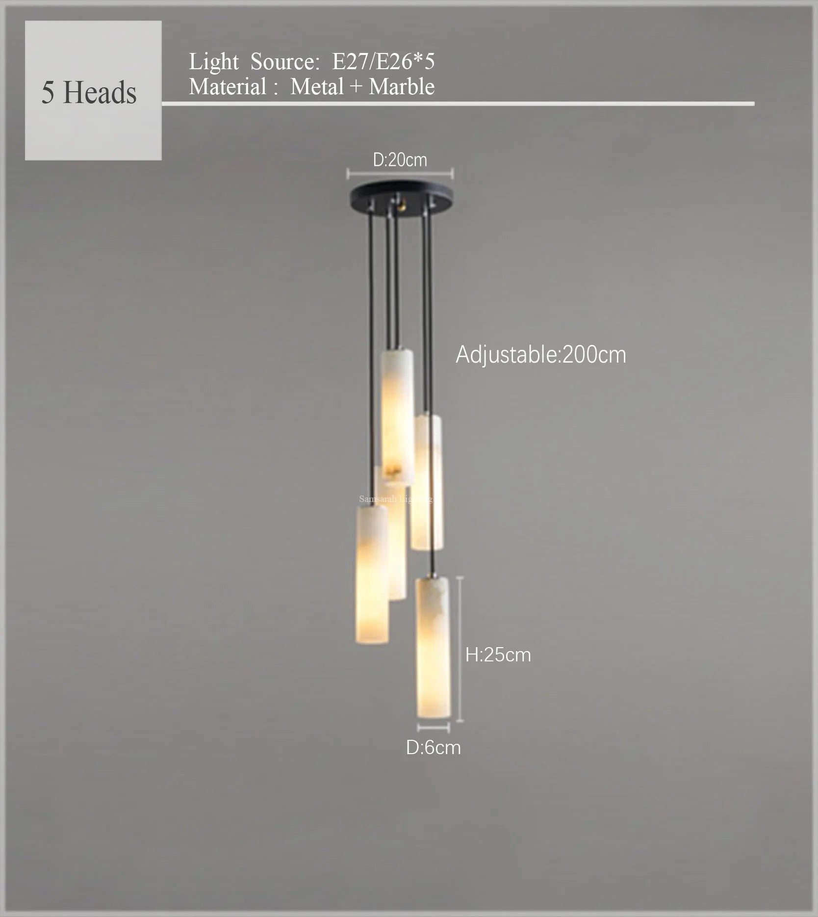 Modern Marble Pendant Light for Bedroom - Contemporary Handcrafted Hanging Fixture with Adjustable Cord - Perfect for Bedside, Dining Room, or Living Room Lighting Decor