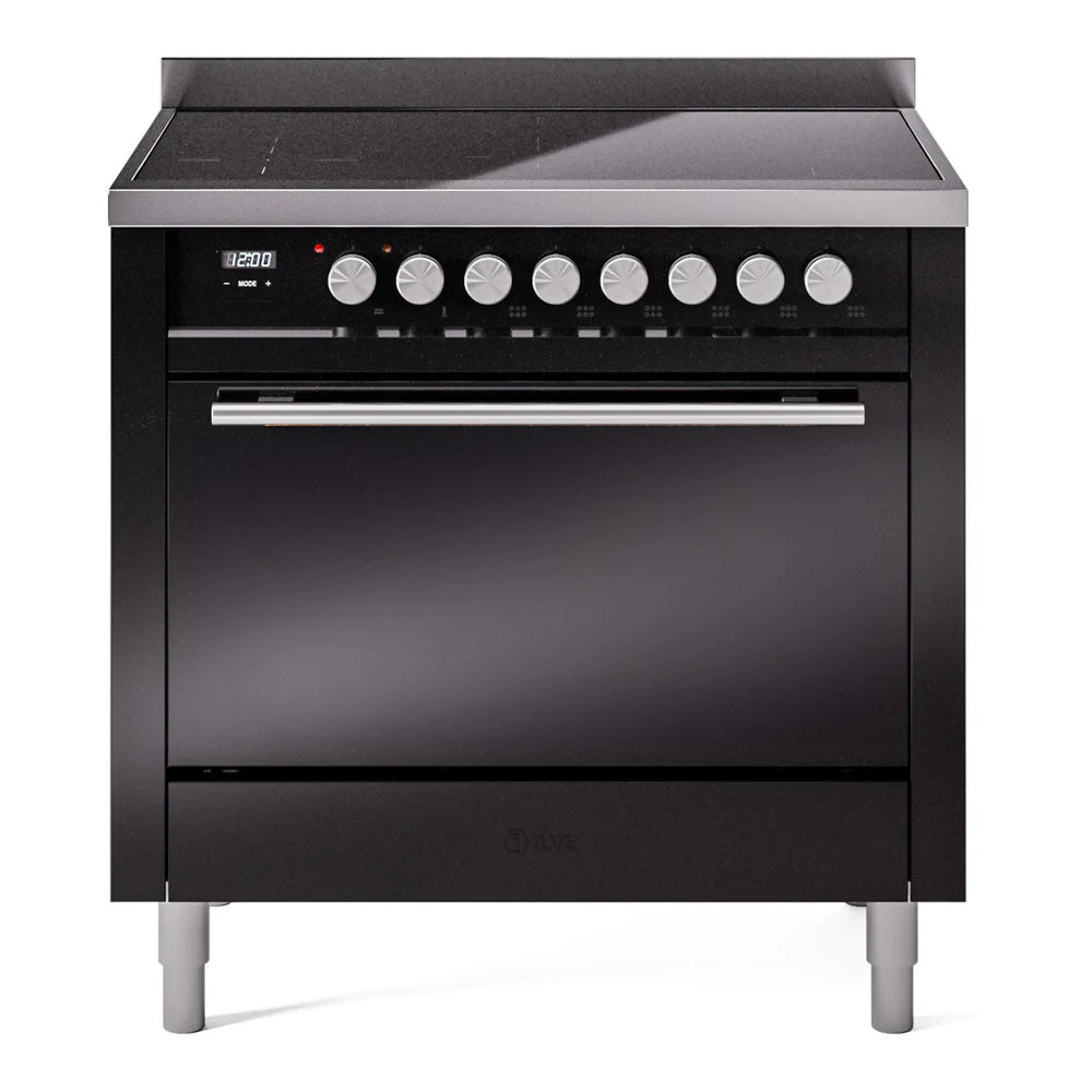 ILVE 36-Inch Professional Plus Freestanding Induction Range - Glossy Black (UPI366QMPBK) | Commercial-Grade Cooktop for Restaurants & Home Chefs