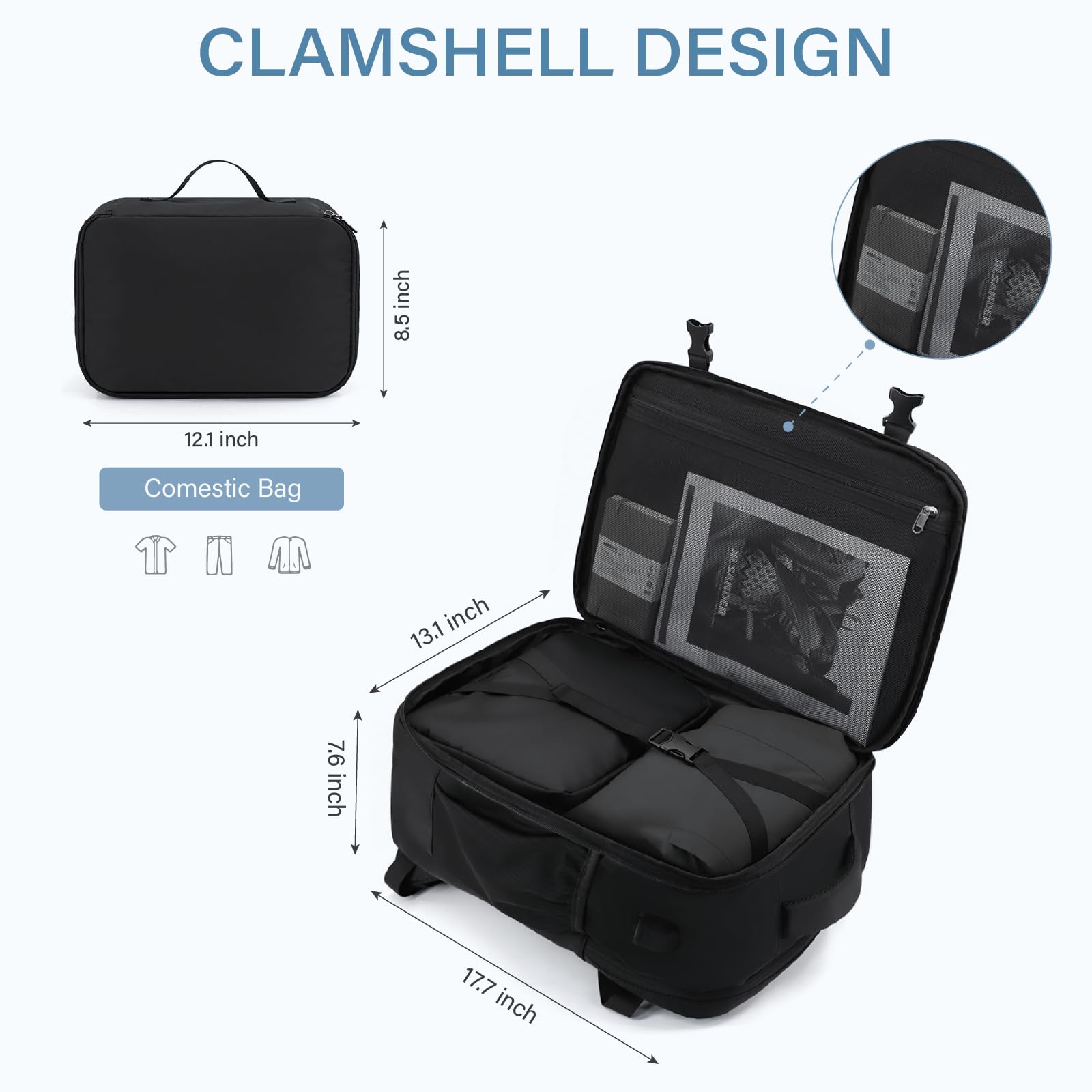 30L Travel Backpack - Airplane Approved Carry On Backpack with USB Charger & Cosmetic Bag - 17.3 Inch Personal Item for Frontier Airlines - Perfect for Business Trips, Weekend Getaways & International Travel