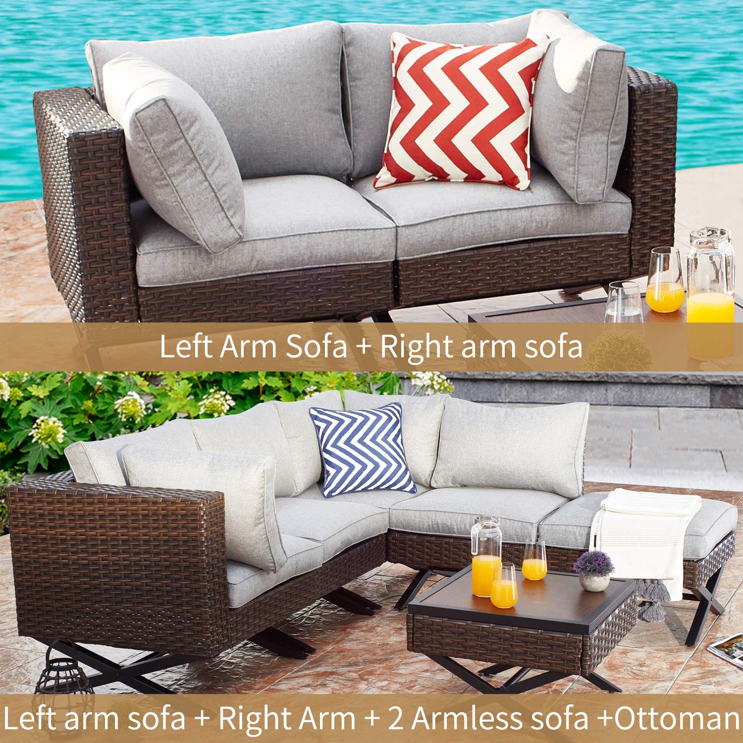 PatioFestival Modern Outdoor Furniture Set - 6-Piece X-Shape Leg Conversation Set with All-Weather Frame for Patio, Garden & Backyard Relaxation