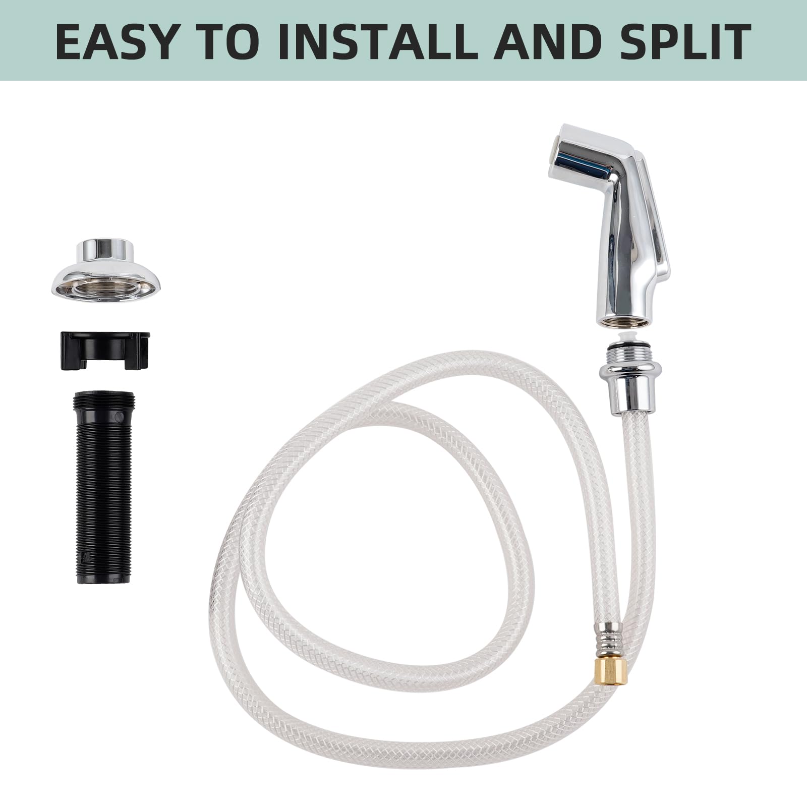 iFealClear Pull Out Kitchen Sink Sprayer - Chrome Faucet Side Spray Replacement with 1/4 Inch Connector & 3 Adapters - Compatible with Moen & Standard Sink Faucets - Perfect for Home, School & Commercial Kitchen Use