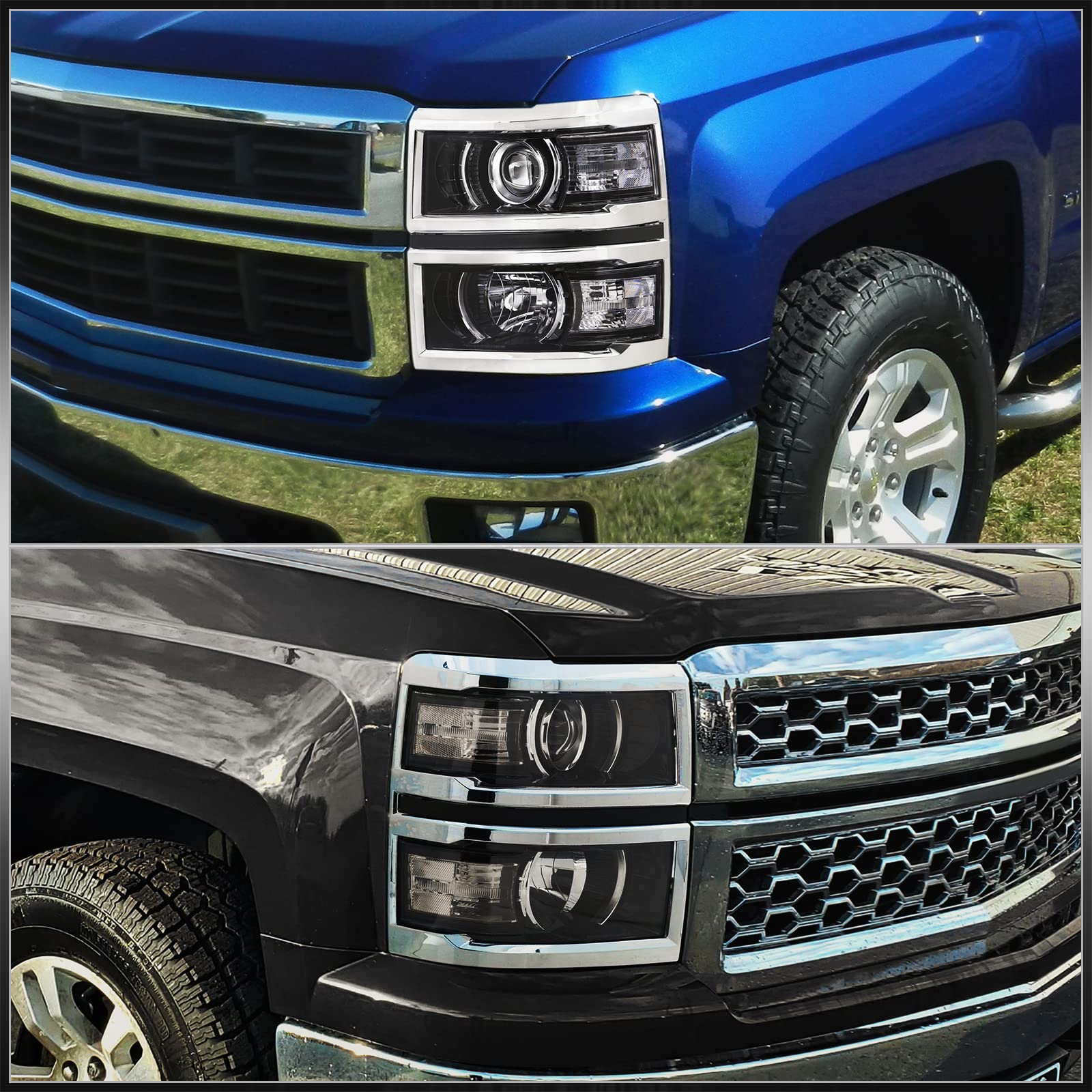 AJP Distributors Black Housing Clear Reflector LED Projector Headlights Pair - Compatible with 2014-2015 Chevy Silverado 1500 Pickup Truck | Improved Visibility & Style for Night Driving & Off-Road Adventures