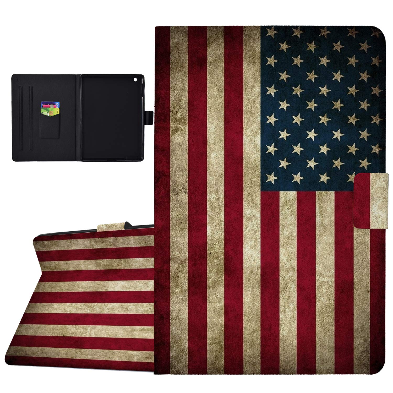 Premium PU Leather iPad 9.7 Case (2018/2017, 6th/5th Gen) - Slim Magnetic Folio Cover with Auto Sleep/Wake & Shock Protection | American Flag Design | Perfect for Work, Travel & Home Use