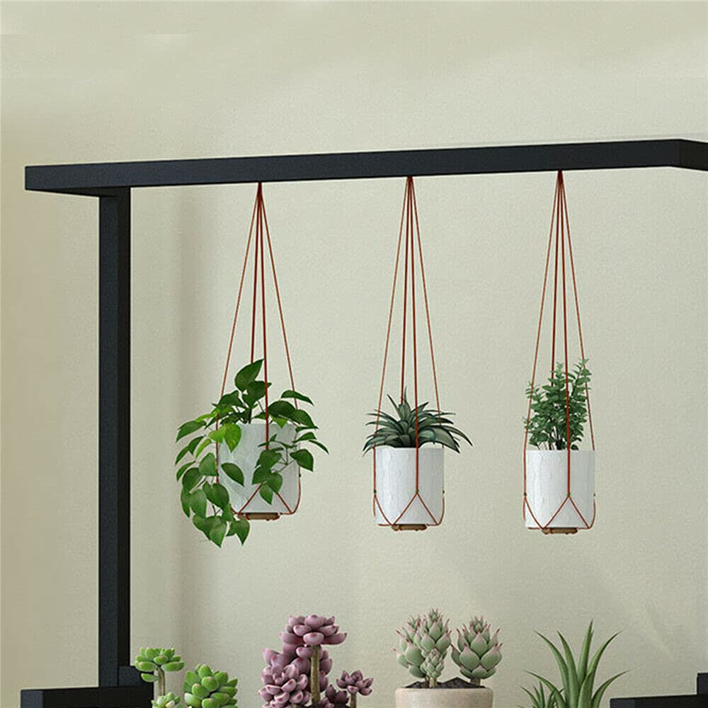 3-Tier Hanging Plant Stand with Metal Frame - Indoor/Outdoor Wooden Plant Shelf for Garden, Balcony & Patio - Perfect for Displaying Flower Pots, Succulents & Herbs