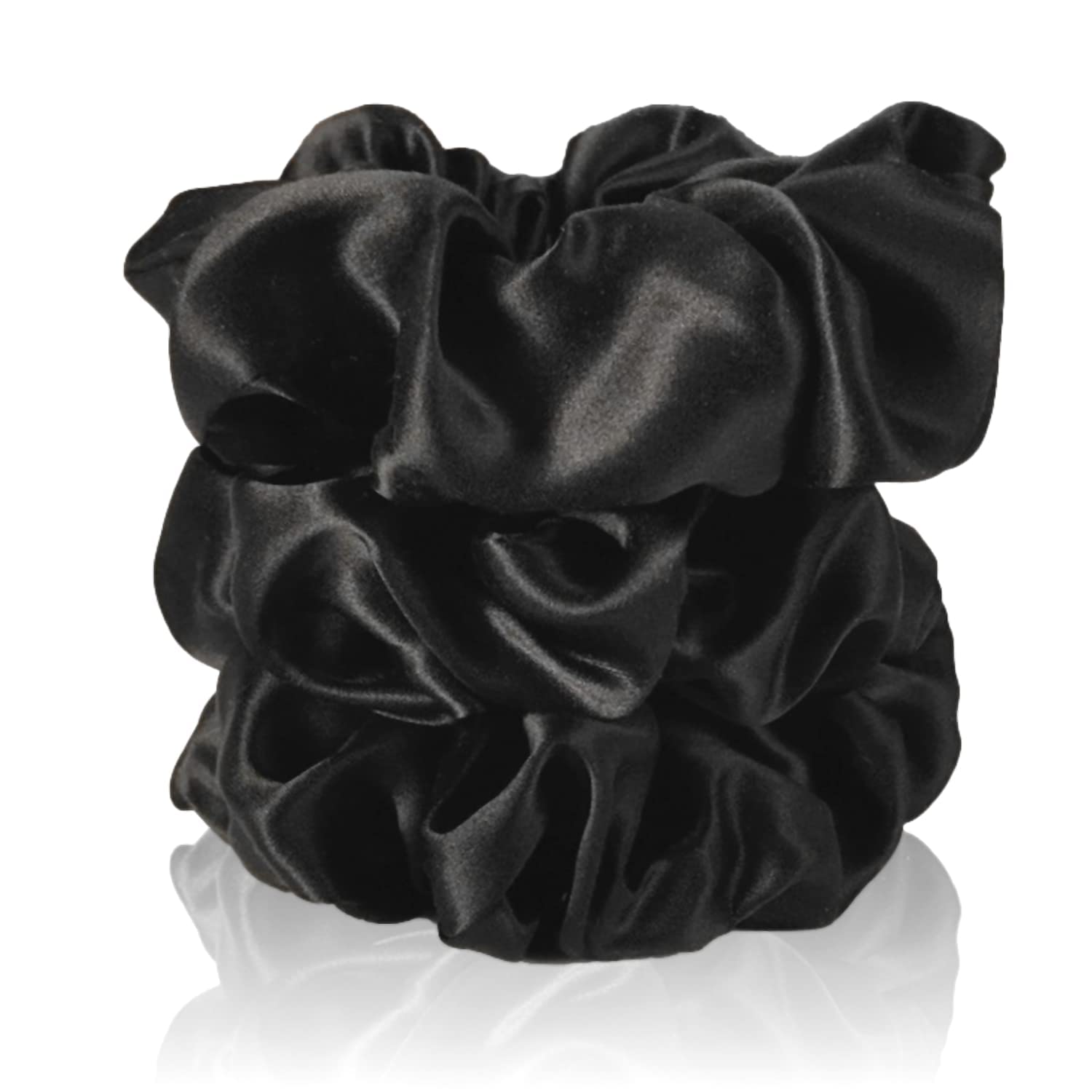 Wazdorf 6 Pack Satin Hair Scrunchies for Women & Girls - Soft Elastic Hair Bands, Ponytail Holders - Perfect for Daily Use, Workouts, and Birthday Gifts (Black, 6 Count)