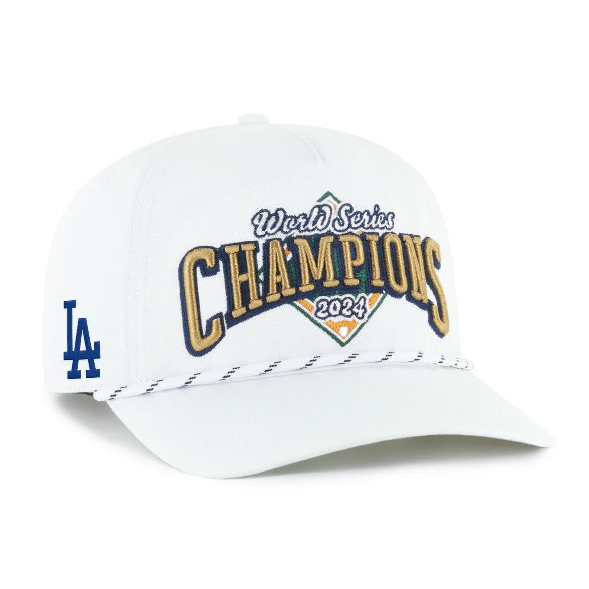 47 Brand Los Angeles Dodgers 2024 World Series Champions Snapback Hat - Adjustable Baseball Cap for Men & Women - Perfect for Games, Fan Gear & Streetwear (White)