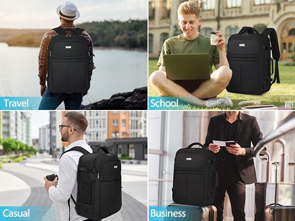 40L Flight Approved Travel Laptop Backpack for Men & Women - Water Resistant 17 Inch Laptop Compartment, Large Carry On Backpack for College, Business & Casual Use - Perfect for Air Travel, Commuting & Daily Work (Black)