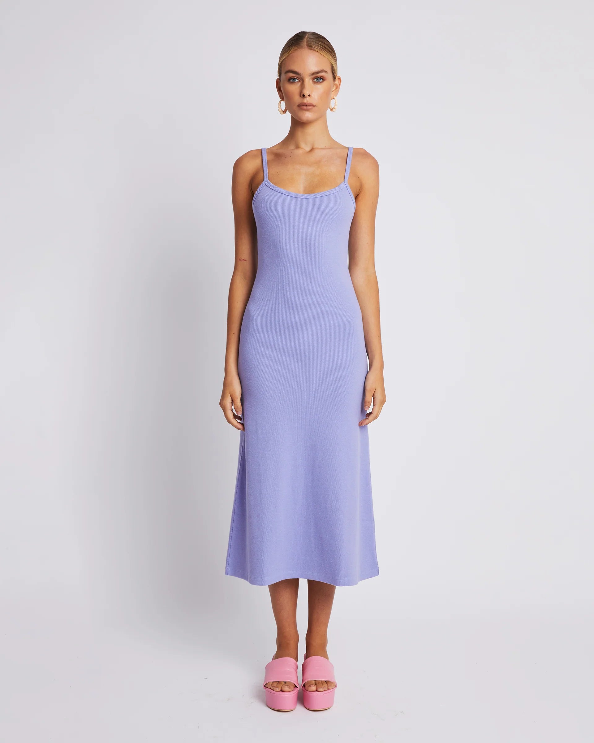 Elegant A-Line Midi Dress in Lilac - Perfect for Weddings, Parties & Casual Outings