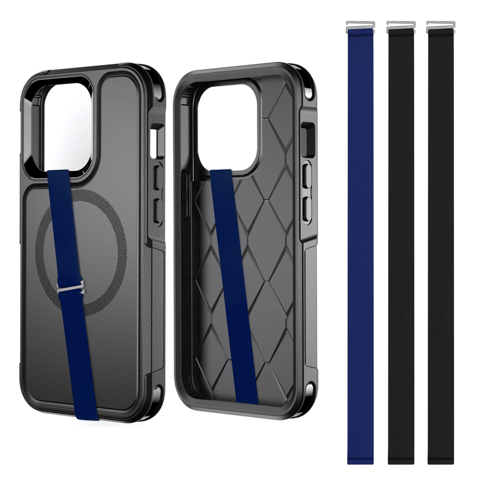 3pcs Silicone Phone Grip Holder Strap - Anti-Slip Finger Loop for iPhone 15/15 Pro/16/16 Pro & Samsung Galaxy S24/S23 - Universal Phone Loops for Back of Cell Phones (230, 2 Black+Navy) - Perfect for Gaming, Photography, and Everyday Use