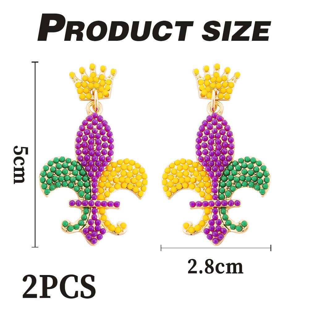 Sparkly Mardi Gras Dangle Earrings for Women - Glitter Beaded Carnival Jewelry Accessories | Perfect for Mardi Gras Parties, Costume Events & Festive Celebrations