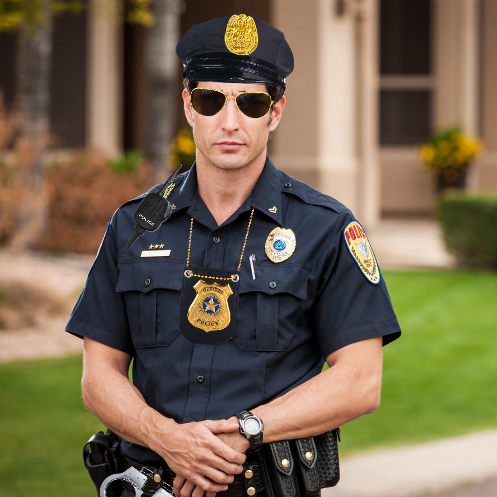 Beelittle Police Costume Set - Realistic Hat, Handcuffs, Walkie Talkie, Badge & Sunglasses for Kids Dress Up | Halloween, Role Play, Pretend Play Accessories