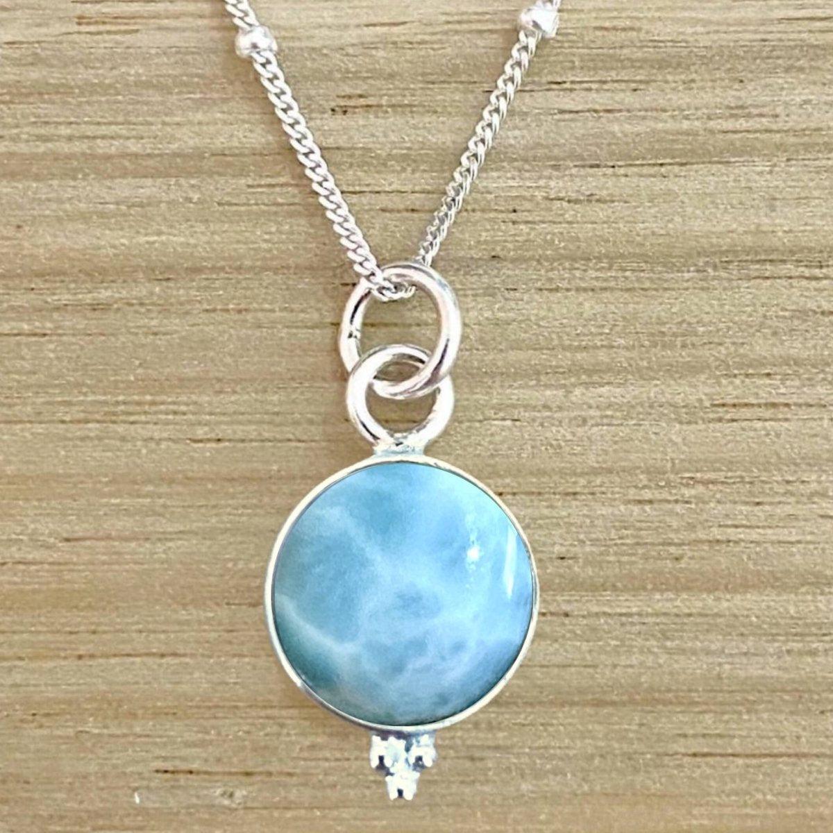 Laihas Free Spirit Larimar Necklace – Genuine Blue Gemstone Jewelry for Women, Boho Chic Pendant Necklace | Perfect for Beach Vacations, Yoga Meditation & Spiritual Healing