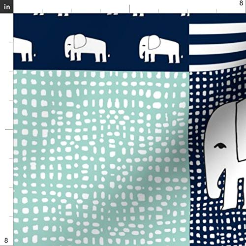 Elephant Nursery Fabric by Spoonflower - Organic Cotton Sateen Printed with Navy Mint Elephant Design for Quilting, Sewing, Apparel & Home Decor | Perfect for Baby Blankets, Curtains & DIY Craft Projects