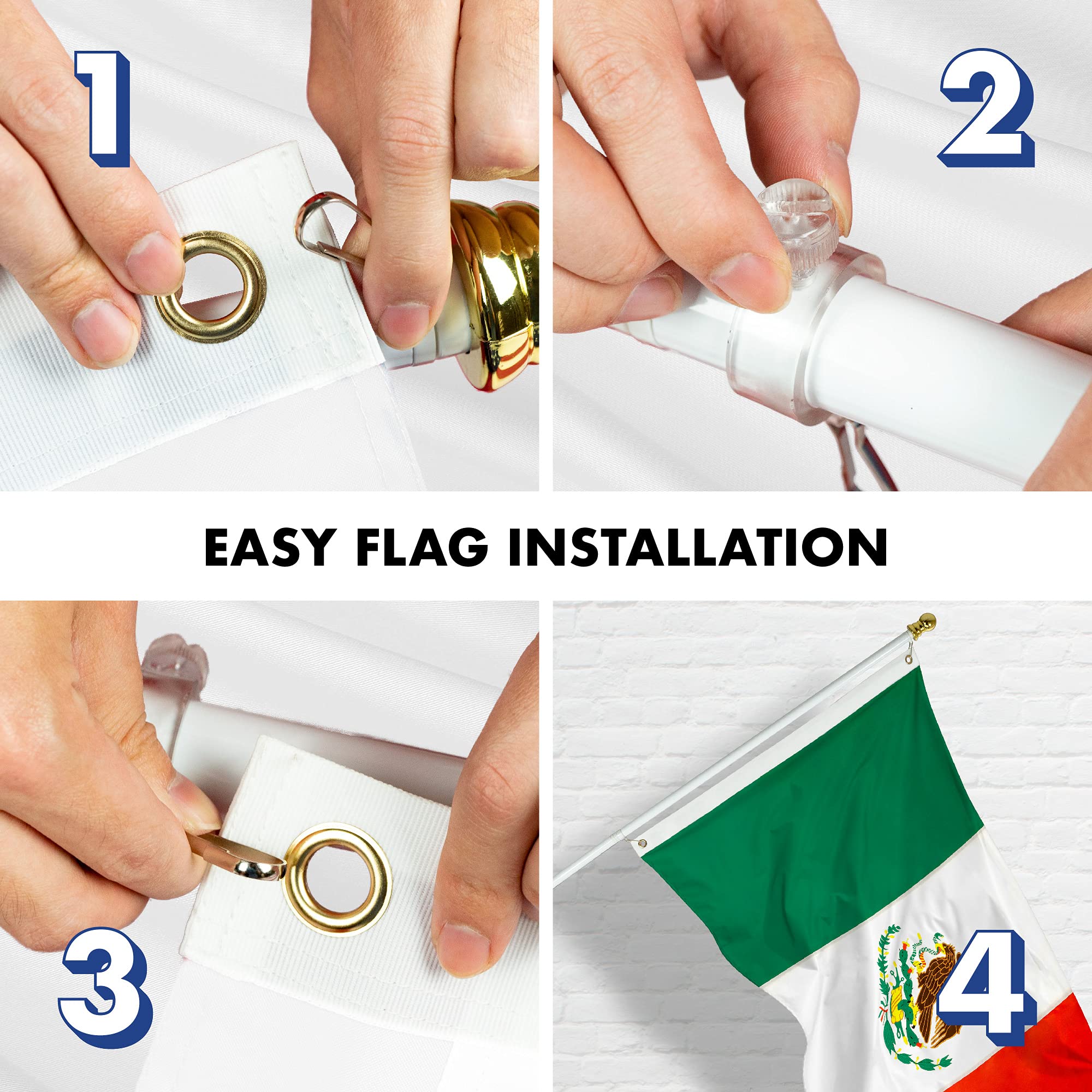 5FT Spinning Flagpole with 2x3ft Double Sided Mexico Flag - White Aluminum Pole with Brass Grommets, Embroidered Design for Outdoor, Garden, and Patriotic Decor