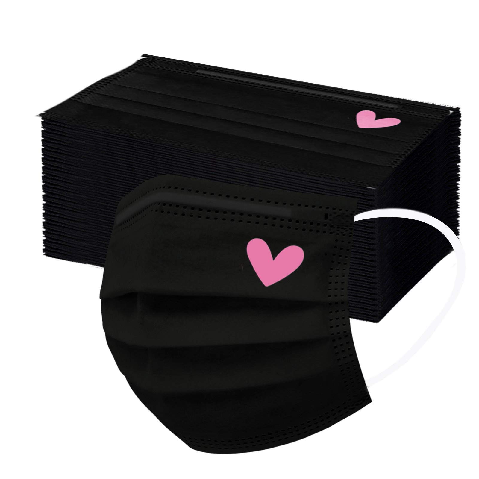 50 Pcs Black 3-Ply Disposable Face Masks for Adults - Comfortable & Breathable for Daily Use
