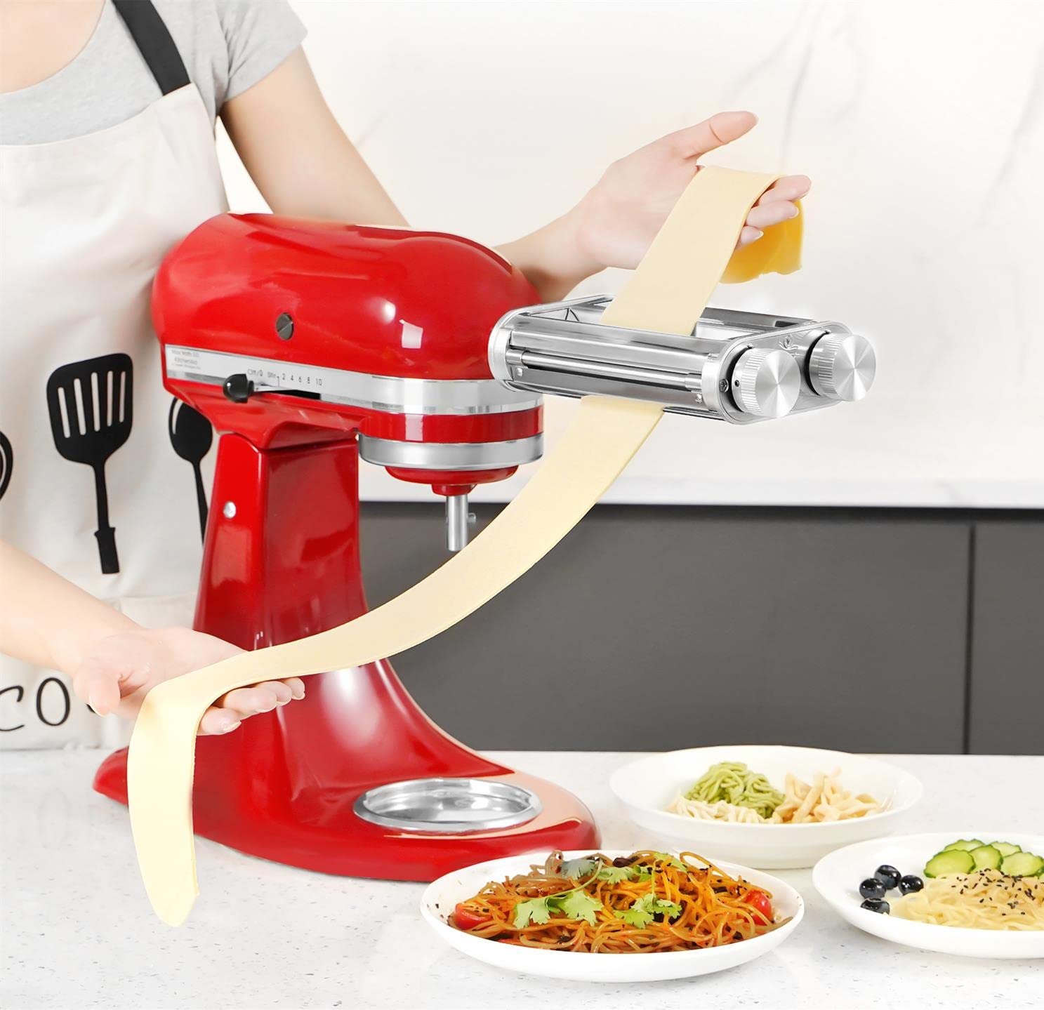 KitchenAid Pasta Roller & Cutter Attachment Set - 3-in-1 Dough Sheet Roller with Spaghetti & Fettuccine Cutters for Stand Mixers | Perfect for Homemade Pasta, Italian Cuisine & Family Cooking