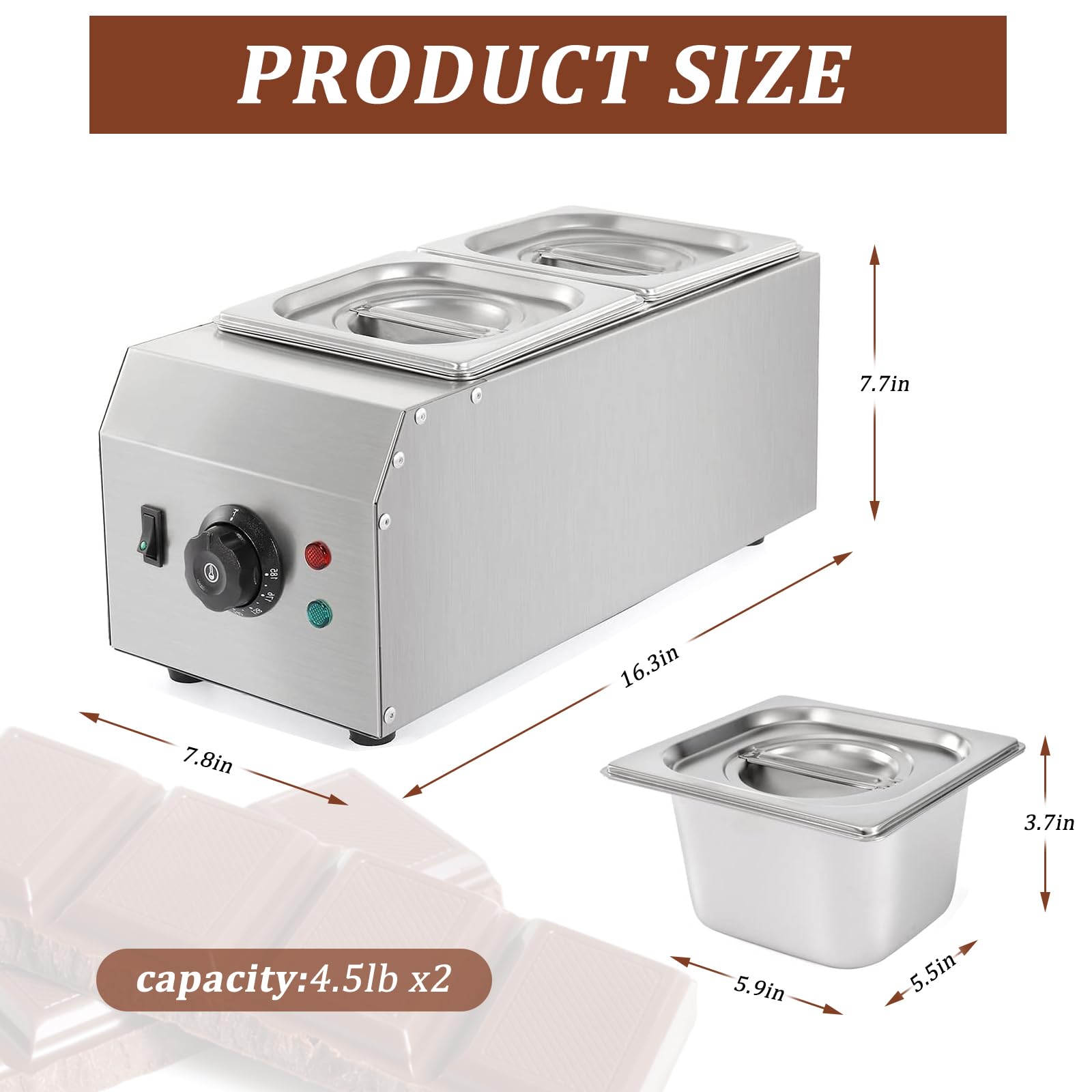 Commercial Chocolate Tempering Machine - 9 Lbs Capacity, Dual Tanks, 1000W Stainless Steel Electric Chocolate Melter with Precise Temperature Control (86-185°F) - Perfect for Bakeries, Candy Shops & Home Chocolate Making